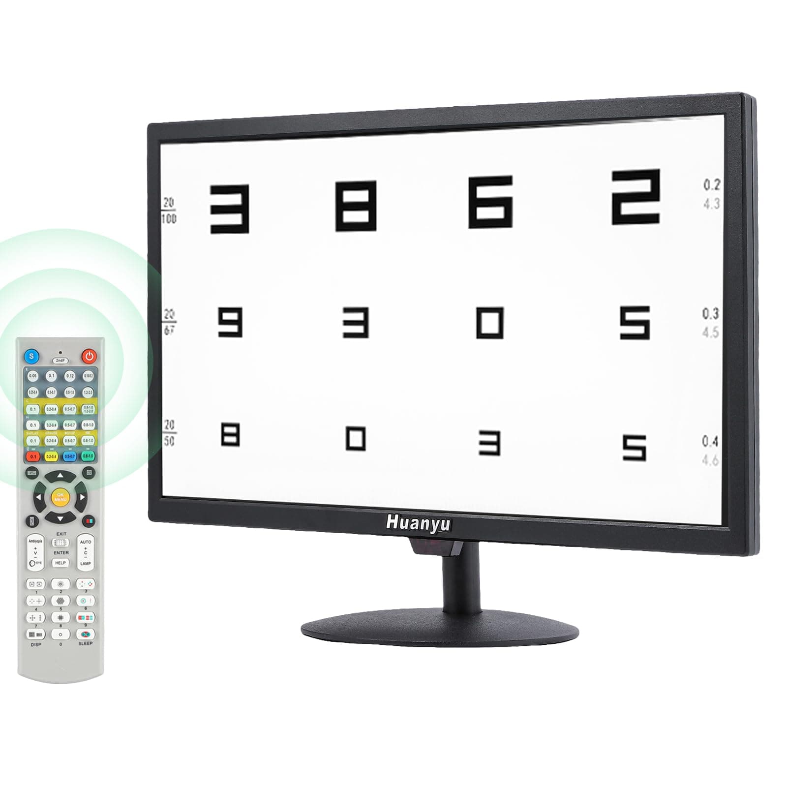 Huanyu Visual Acuity Chart Digital 23inch LCD Electronic Optical Eye Charts with 44+ Visual Targets and 5 Display Methods Optometry Tester Projector with Remote