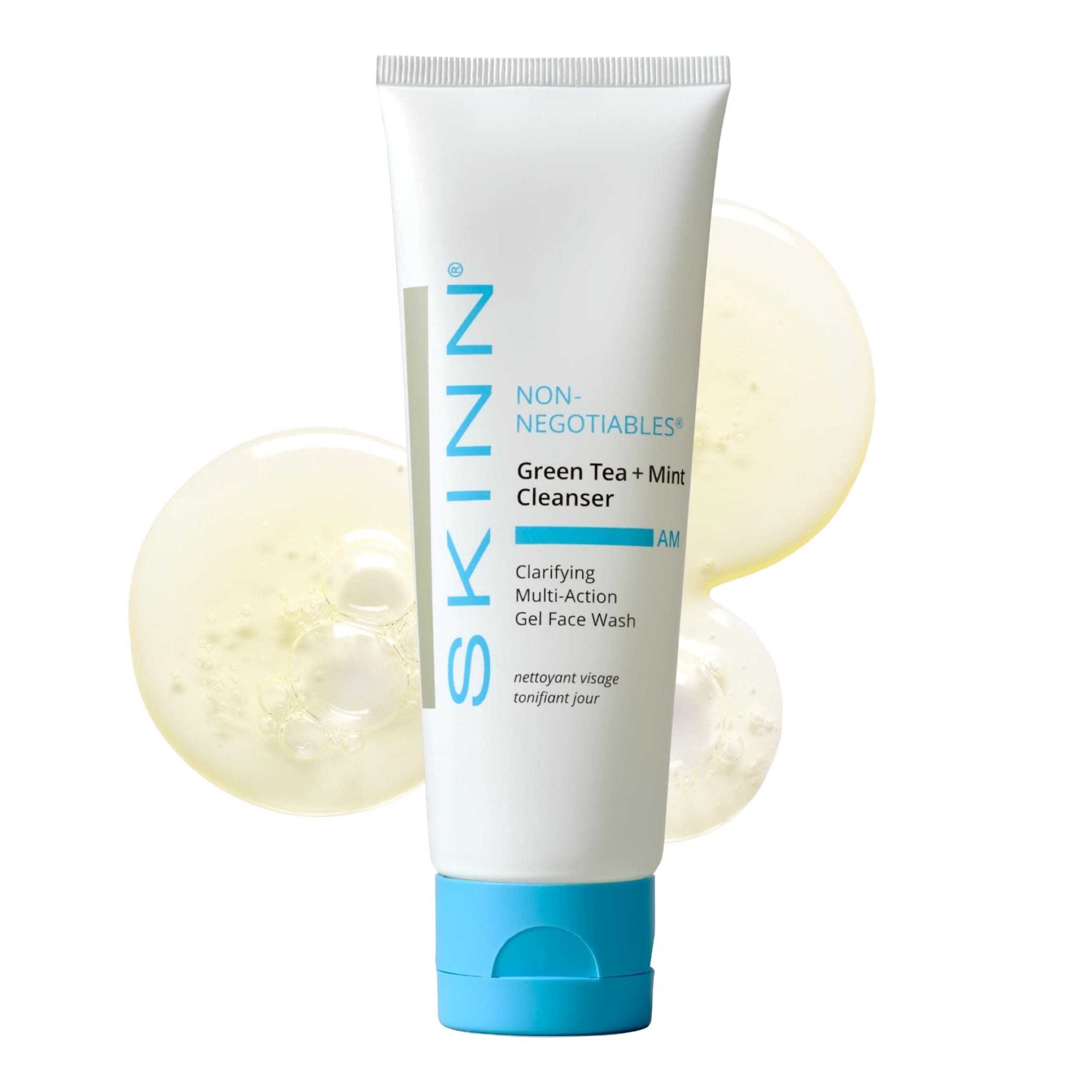 - SKINN Daily Morning Face Wash, Green Tea + Mint Cleanser, 4oz - Gentle Exfoliating Facial Cleanser for All Skin Types - Formulated with Antioxidant & Botanical Oils & Salicylic Acid