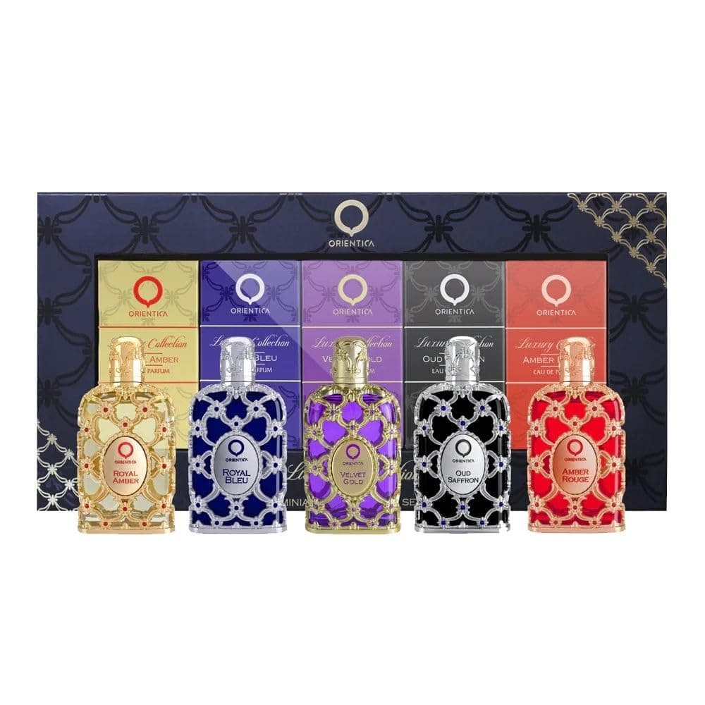 Luxury Collection Miniature 5-Pc Discovery Set Eau De Parfum - Amber Rouge, Royal Amber, Oud Saffron, Velvet Gold & Royal Bleu - Arabic Perfume for Men & Women - 5 x 7.5ml