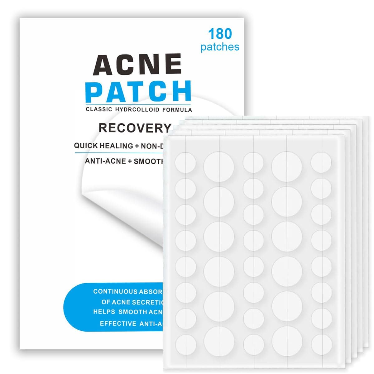 Acne Patches [180 Pcs] - Hydrocolloid Dressing Cover, Effectively Calms & Relieves Acne, Facial Care (12mm&8mm)