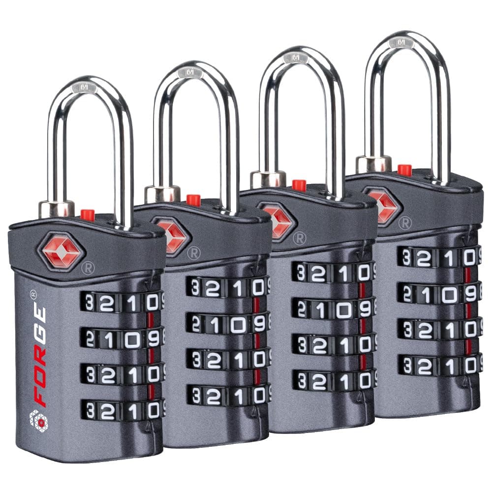 Forge 4-Digit Combination Lock, TSA Approved Locks for Luggage, Travel, Gym, School, Suitcase, Backpack, Pelican case, Easy Read dials, Zinc Alloy Body.