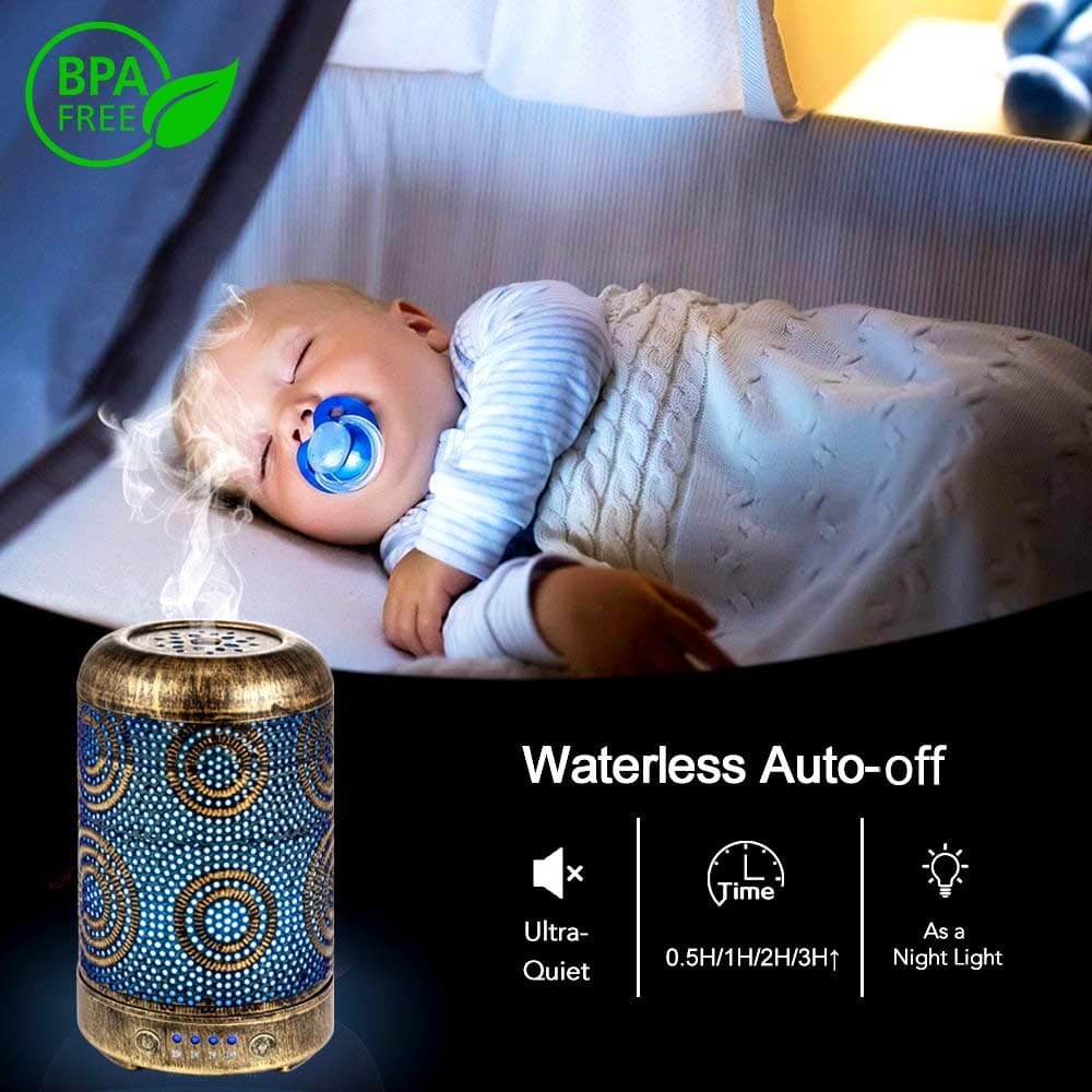 SALKING Aromatherapy Diffusers, 100ml Metal Essential Oils Diffuser,Humidifiers with 7 Colorful LED Lights, Timer and Waterless Auto-Off for Home Decor,Office,Bedroom, for Women