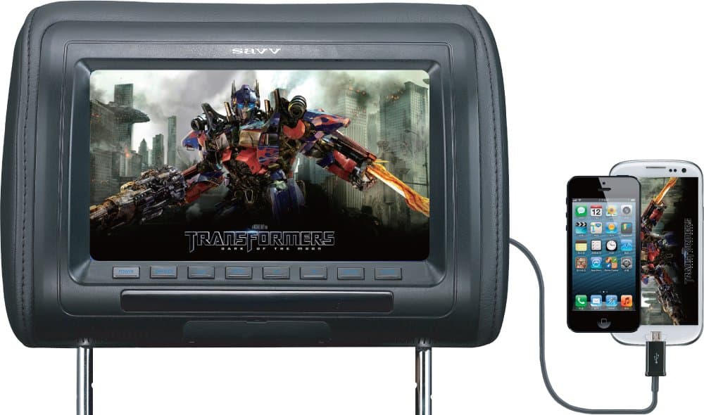 SAVV LM-U9070H 9-Inch Wide Smart-Link Rainbow Headrest Pillow Monitor