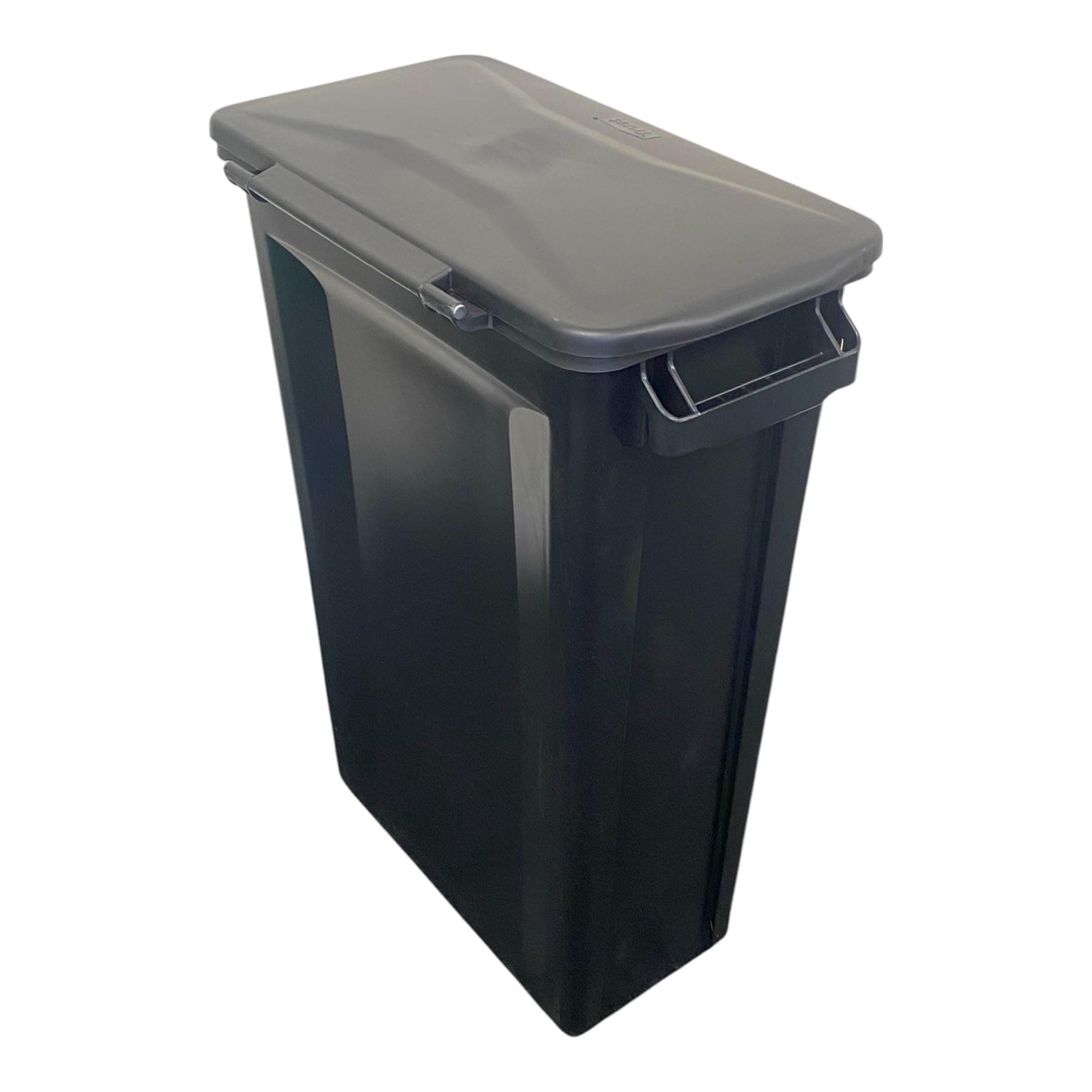 87 Litre Slim Bin Recycling Container, Space Saving Design, Rectangular for Home, Office, Kitchen – Commercial Product Vented Slim Waste Receptacle Bin (1, Black & Black Hinged Lid)