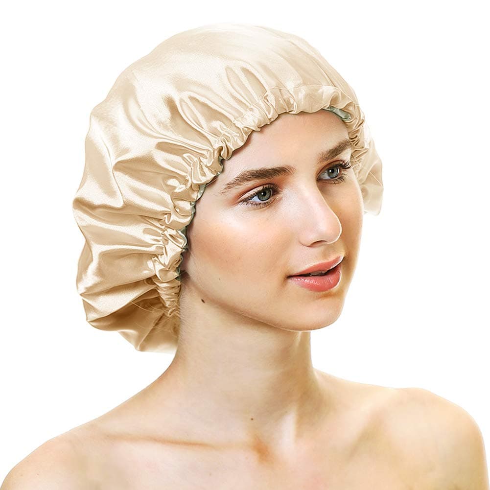 Extra Large Adjustable Double Layer Satin Hair Bonnets with Drawstring for Women Night Sleeping Long Silky Satin