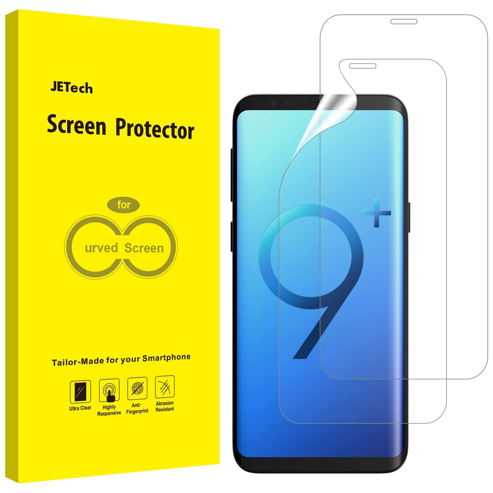 – JETech Screen Protector for Samsung Galaxy S9 Plus S9+, TPU Ultra HD Film, Case Friendly, 2-Pack