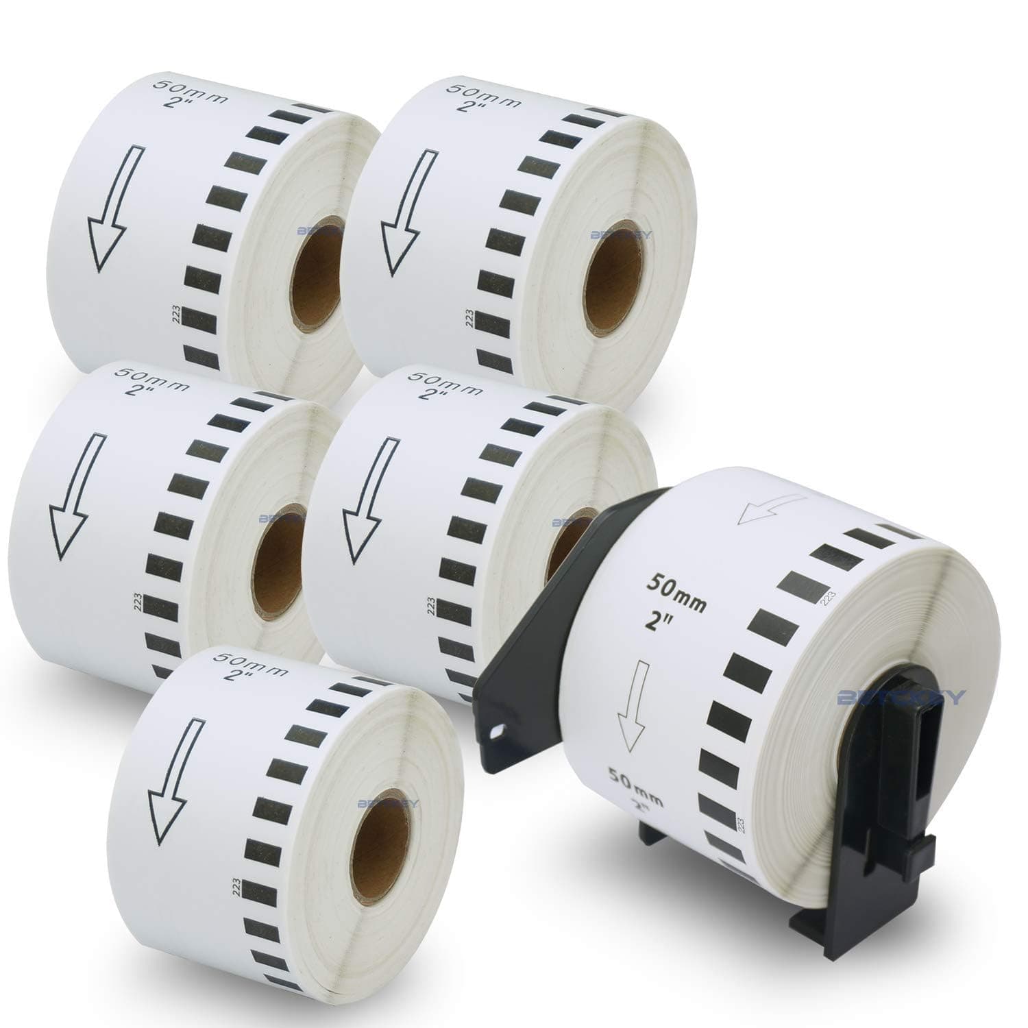 BETCKEY - Compatible Continuous Labels Replacement for Brother DK-2223 (1.9 in x 100 ft), Use with Brother QL Label Printers [6 Rolls + 1 Reusable Cartridge]