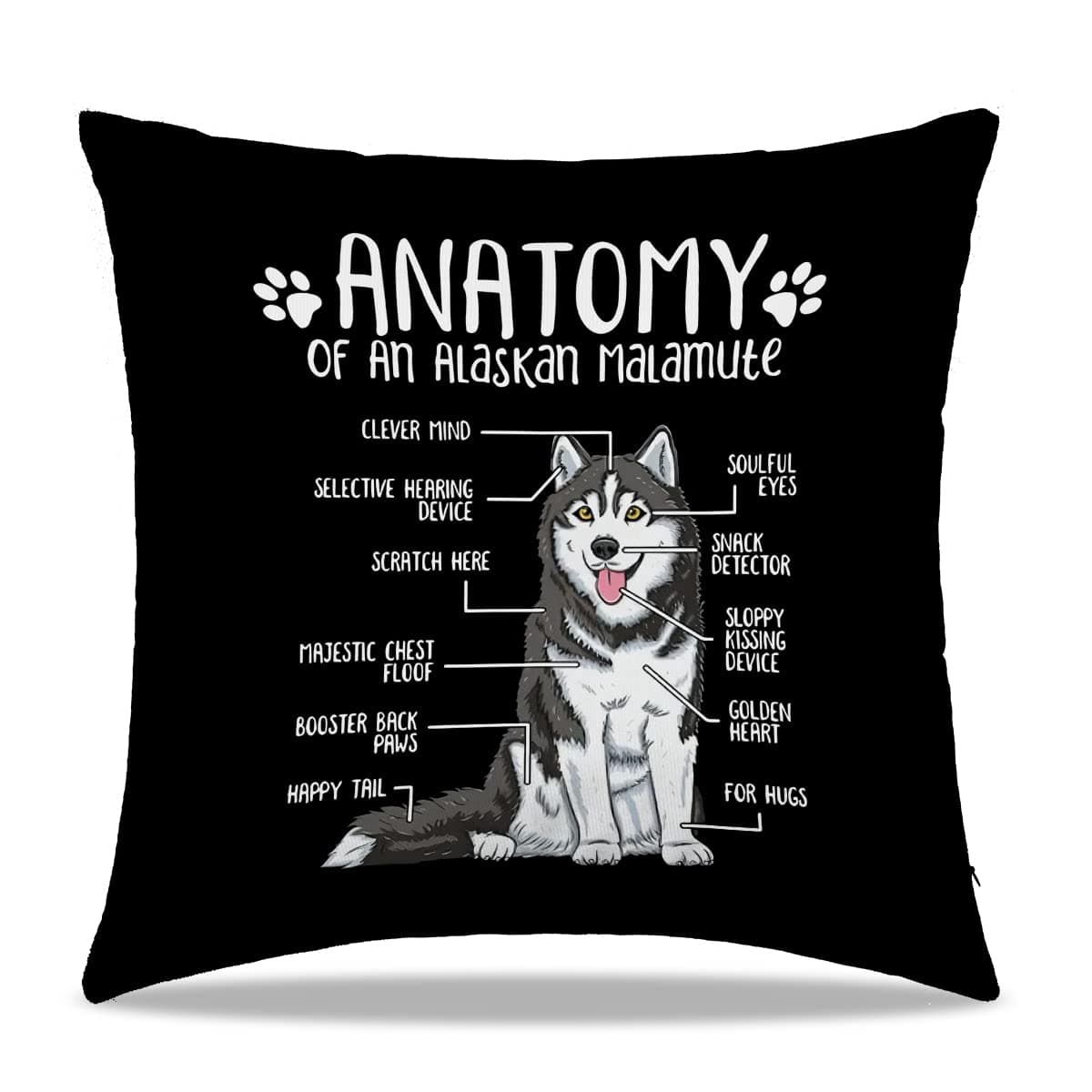 DIBOR Anatomy Of An Alaskan Malamute Throw Pillow Covers 18x18 in - Gifts for Dog Lovers Alaskan Malamute Mom,Home Bedroom Living Room Girl Room Decorative Cushion Covers,Dog Pillow For Sofa Couch Bed