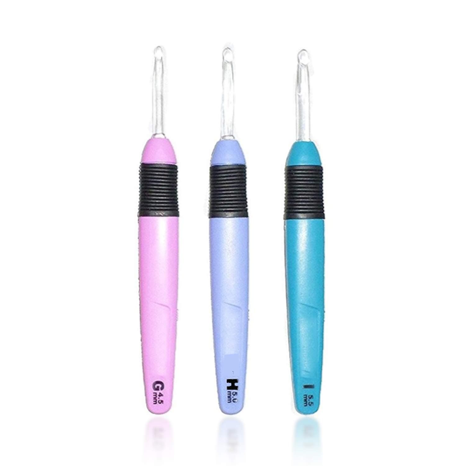Lighted Crochet Hooks Value Pack 3/pkg Set LED Lite Hooks 3pcs - Ergonomic Soft Grip Handle Needles for Arthritic Hands - Color Coded Illuminated Set of 3 Hooks Sizes 4.5mm, 5.0mm and 5.5mm (3 pcs)