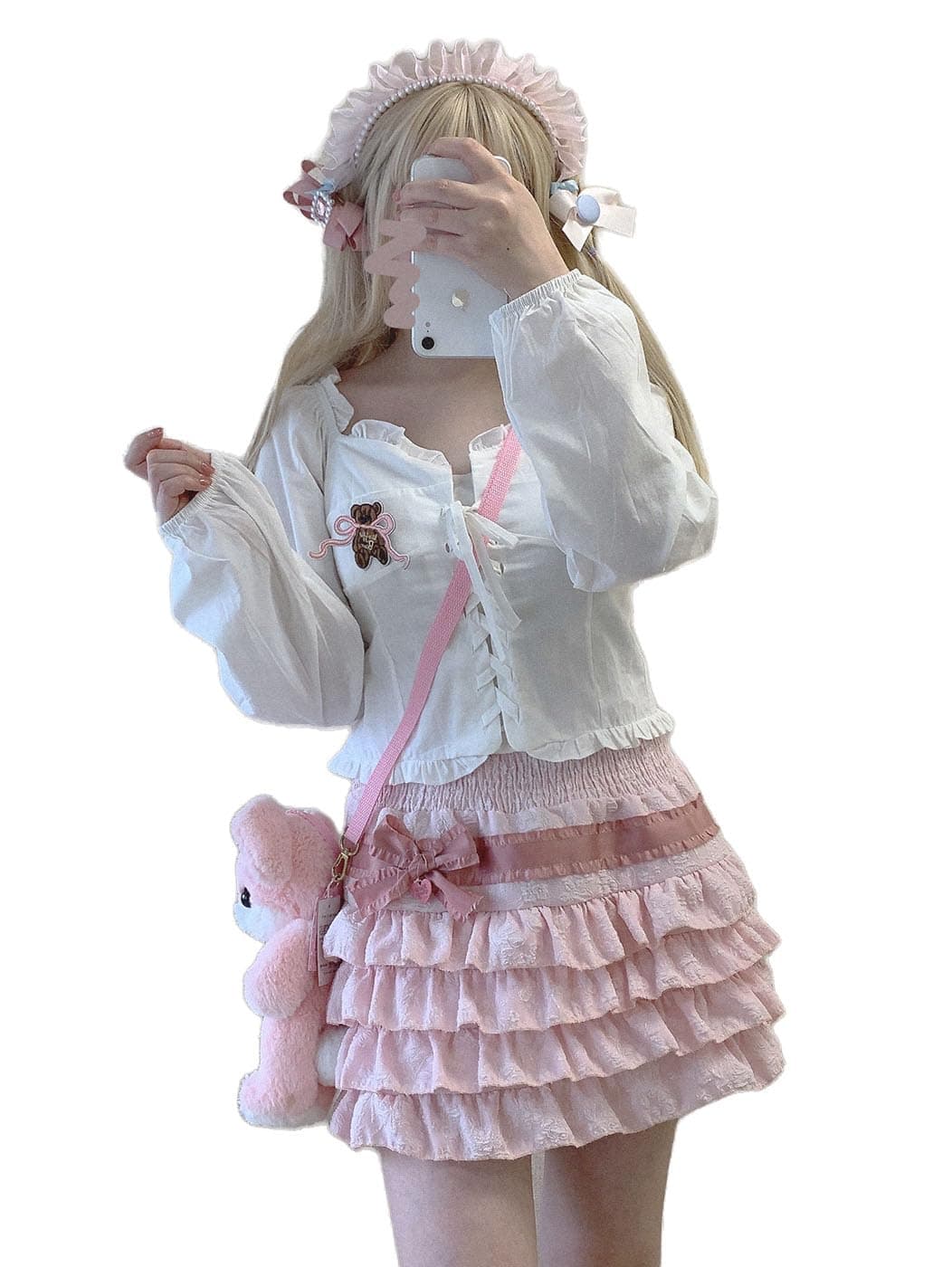 Elastic Waist Lolita Cake Mini Skirts for Women Girls High Waist Pleated Skirt Y2K Layered Skirt