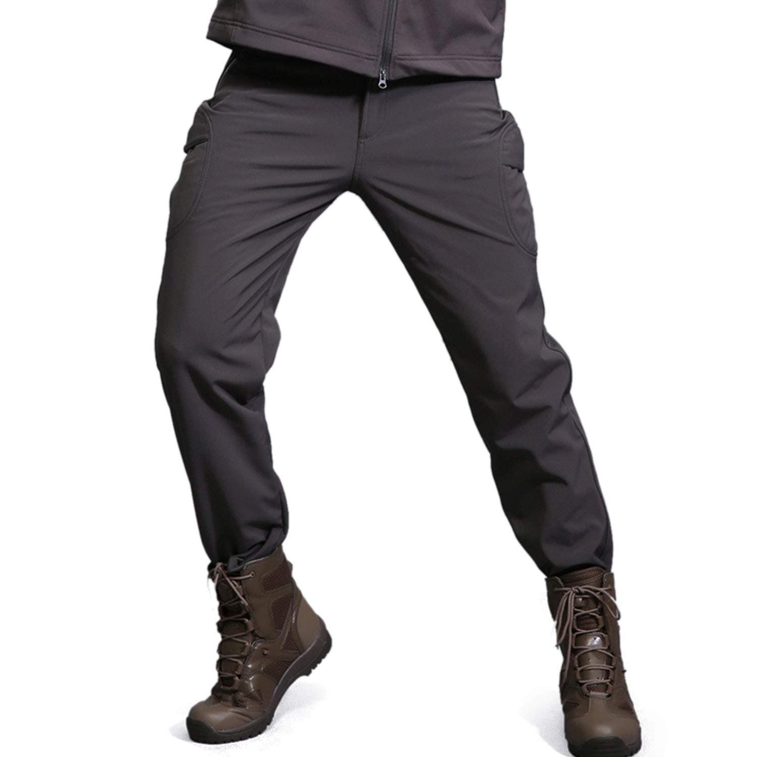 Men's Softshell Fleece Lined Waterproof Trousers for Winter Hiking, Skiing, Warm Outdoor Pants with 5 Pockets, Ankle Length, Size S, 32 inches Waist