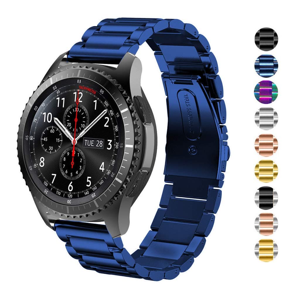 DEALELEStrap Compatible with Samsung Galaxy Watch 46mm / Galaxy 3 45mm, 22mm Stainless Steel Metal Replacement Bands for Huawei Watch GT5 / GT5 Pro / 4/4 Pro / GT4 / 3/3 Pro / GT3 46mm, Blue