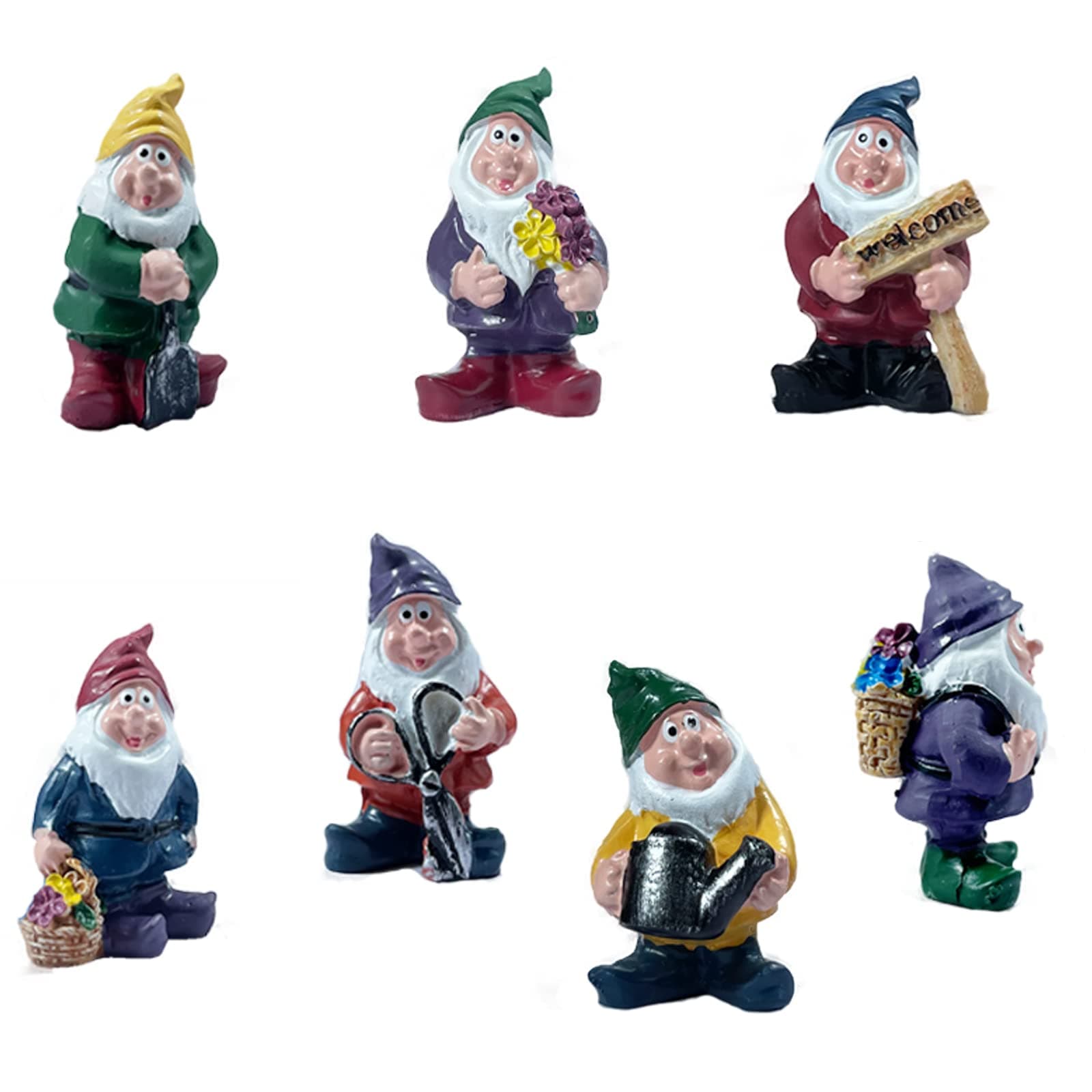 7pcs Miniature Garden Gnomes Mini Gnome Statues Garden Resin Gnome Fairy Garden Accessories Kit Landscape Ornament Set Dwarfs Statue for Gardens Decoration, Christmas Tree, Gift for Kids