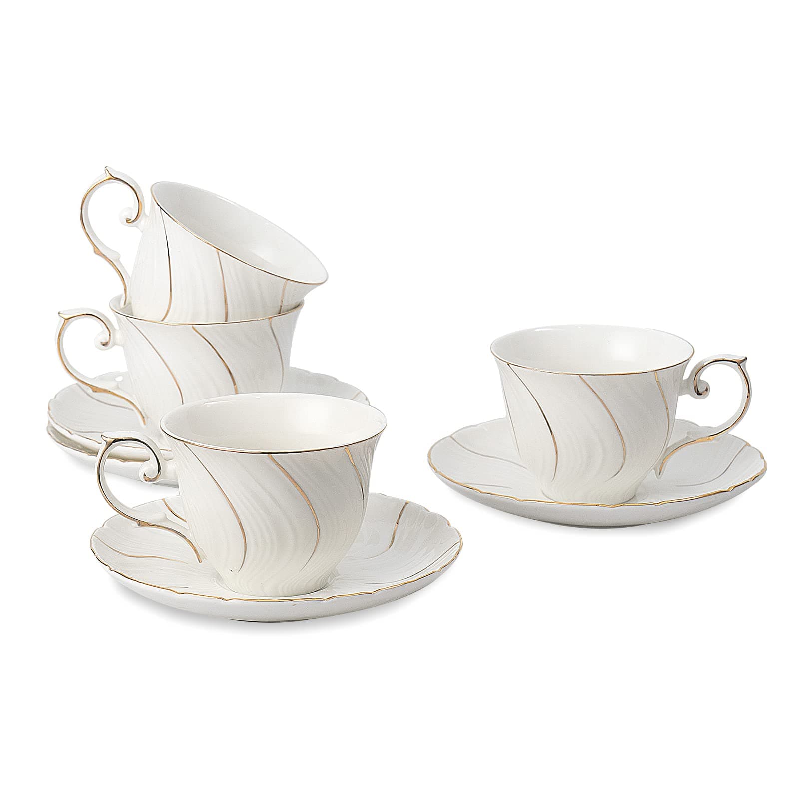 tea cups and saucers ceramic coffee mug 6oz for Coffee, Latte, Cafe Mocha and Tea-Set of 4, White