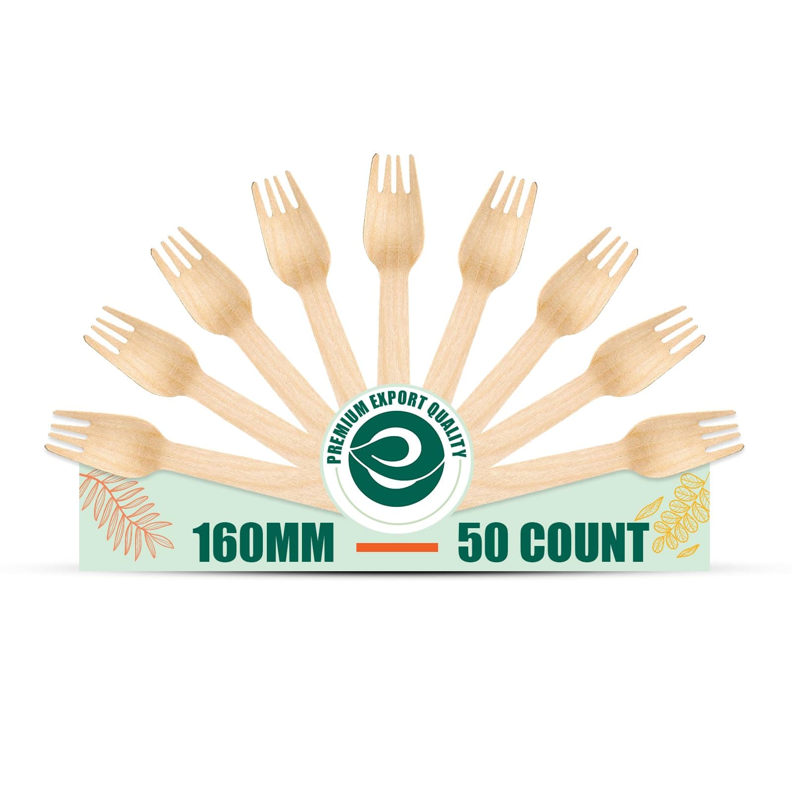 ECO SOUL [160mm, 50 Pack] Disposable Forks | Wooden Dining Flatware | Ideal for Kids Birthday, Wedding & Party