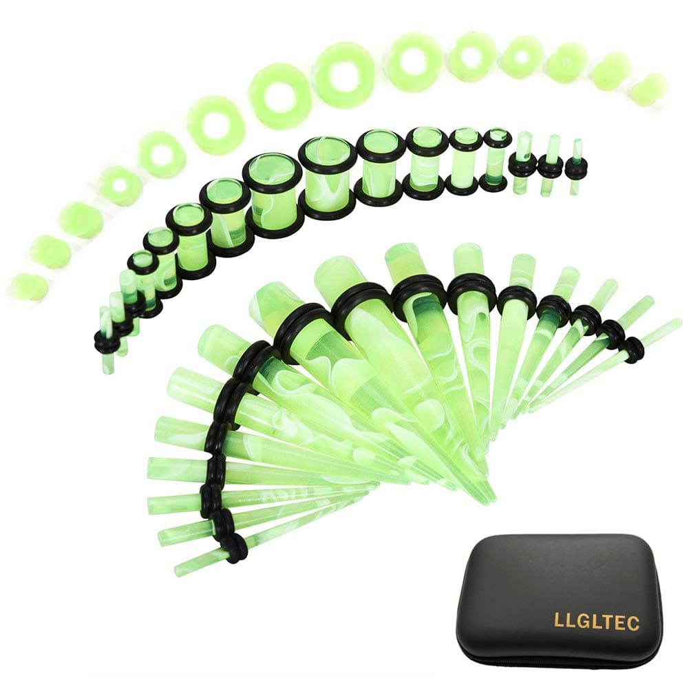 LLGLTEC Ear Stretching Kit 50 Pieces 14G-00G Ear Gauges Expander Set Acrylic Tapers and Plugs & Silicone Tunnels Body Piercing Jewelry Set