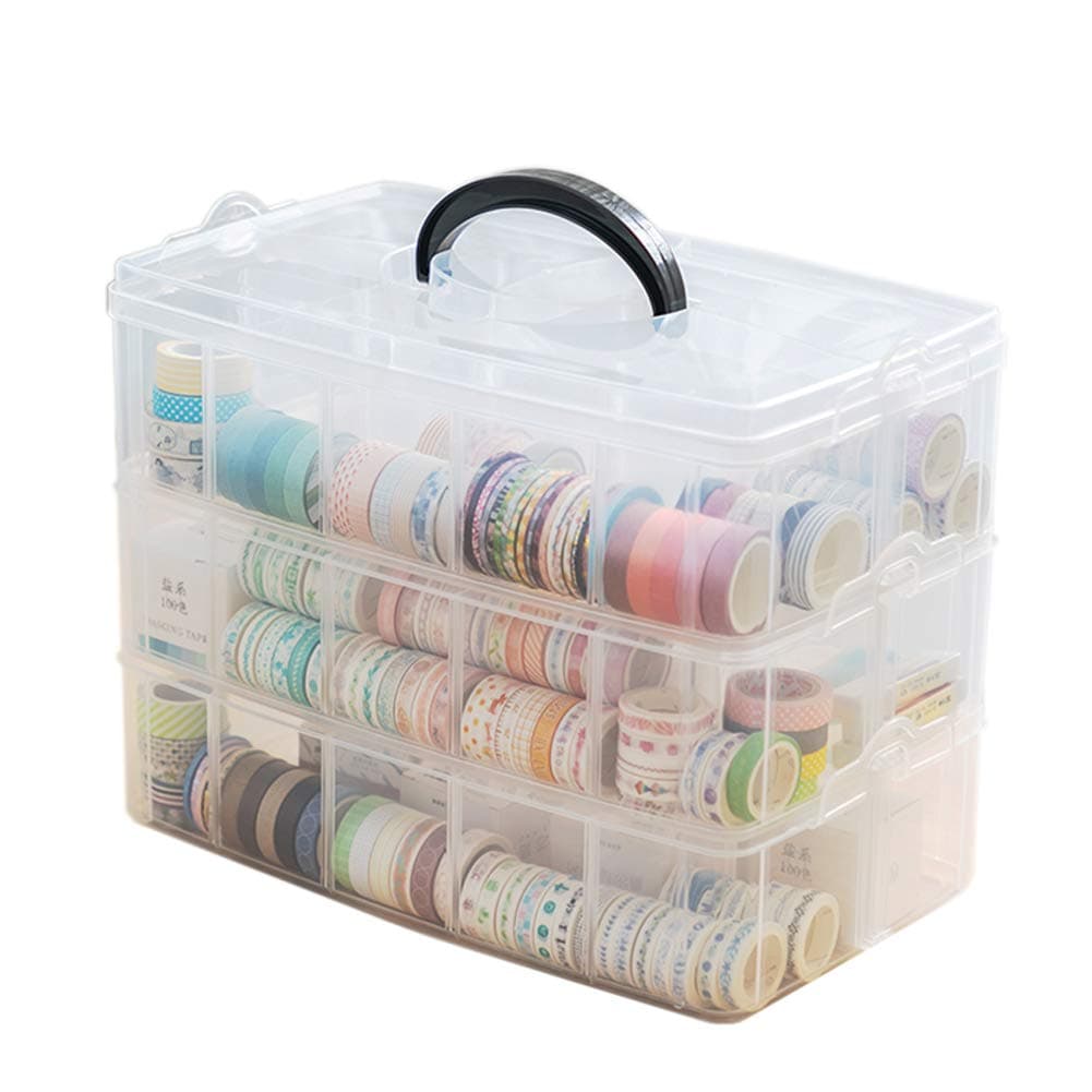 3-Layer Crafts Organizer Storage Box with 30 Adjustable Compartments Used for Washi Tape, Arts & Crafts Case,Craft Keeper, Jewelry Box, Bead Organizer Case, Kids Jewellery Box w/Dividers