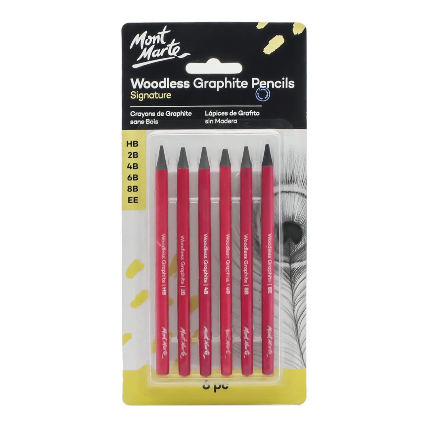 Woodless Graphite Pencils 6 Piece (HB, 2B, 4B, 6B, 8B and EE), Suitable for Sketching, Drawing and Shading