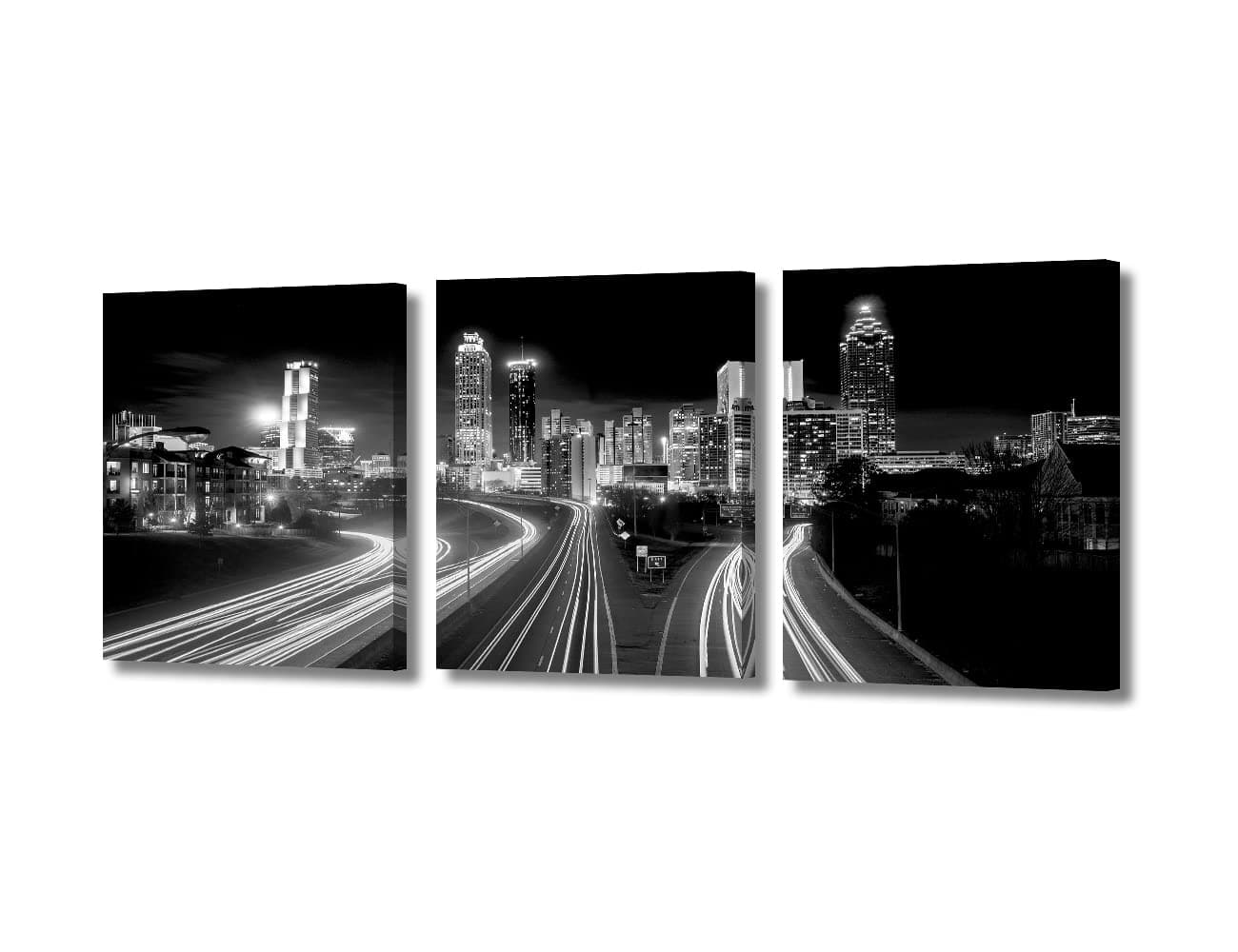 3 Piece Canvas Wall Art Black and White Cityscape Wall Pictures for Living Room Modern Georgia Atlanta Skyline and Skyscrapers Art Wall Decor Stretched and Framed Ready to Hang, 9.8"x12.8"x3 Panels