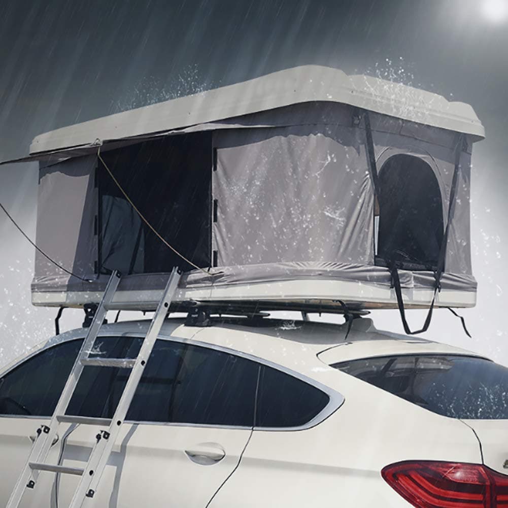 LMHX Automotive Rooftop Tent Car Roof Tent For 2-3 Adults, White Shell + Gray Tent