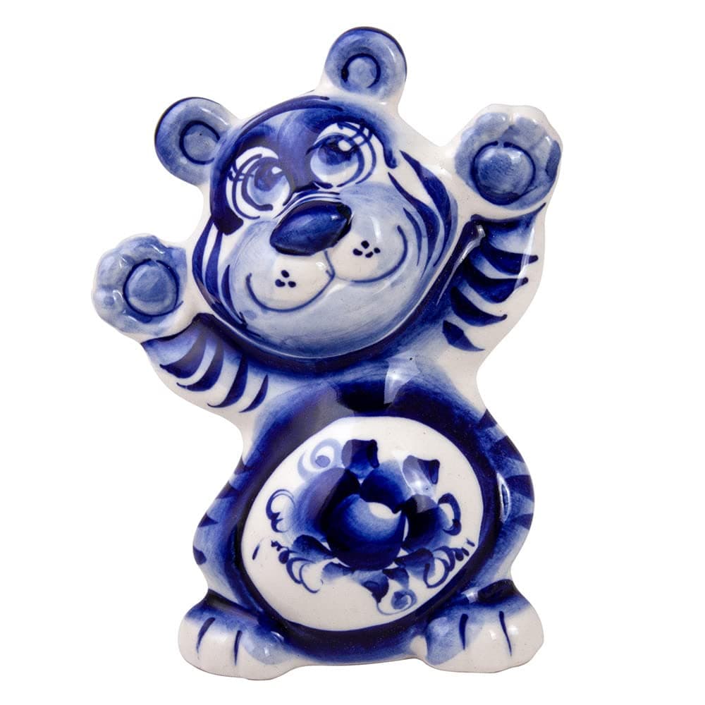 Collectible Figurine Hand-Painted Matvey Porcelain Figurine. Gzhel Tiger Symbol of The 2022 Handmade Figurines for Decor 4.13 x 3.15 x 1.97-inch