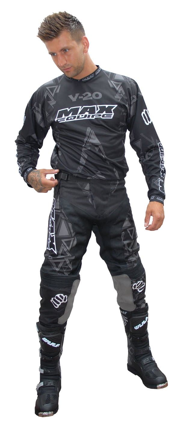 Wulfsport Adult Max Equipe V-20 Black Motorbike Suit Motorcycle Motorcross Racing Shirts Pants Set - Shirt L + Pants 34''
