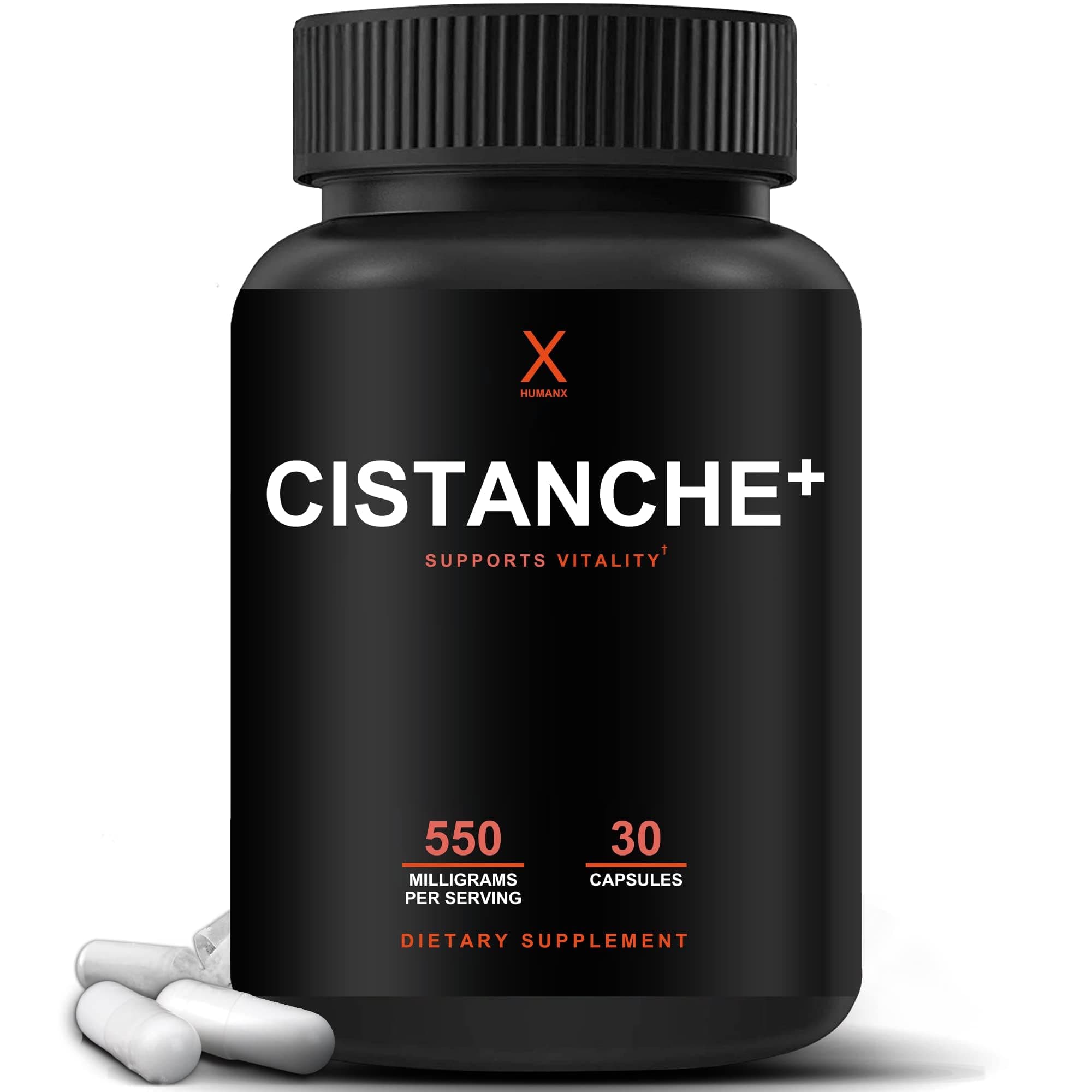 Humanx Cistanche+ 550MG (Cistanche Tubulosa Extract Powder for Men) USA Made - Easy to Swallow Capsules - Powerful Supplement to Support Athletic Performance, Strength, & Vitality