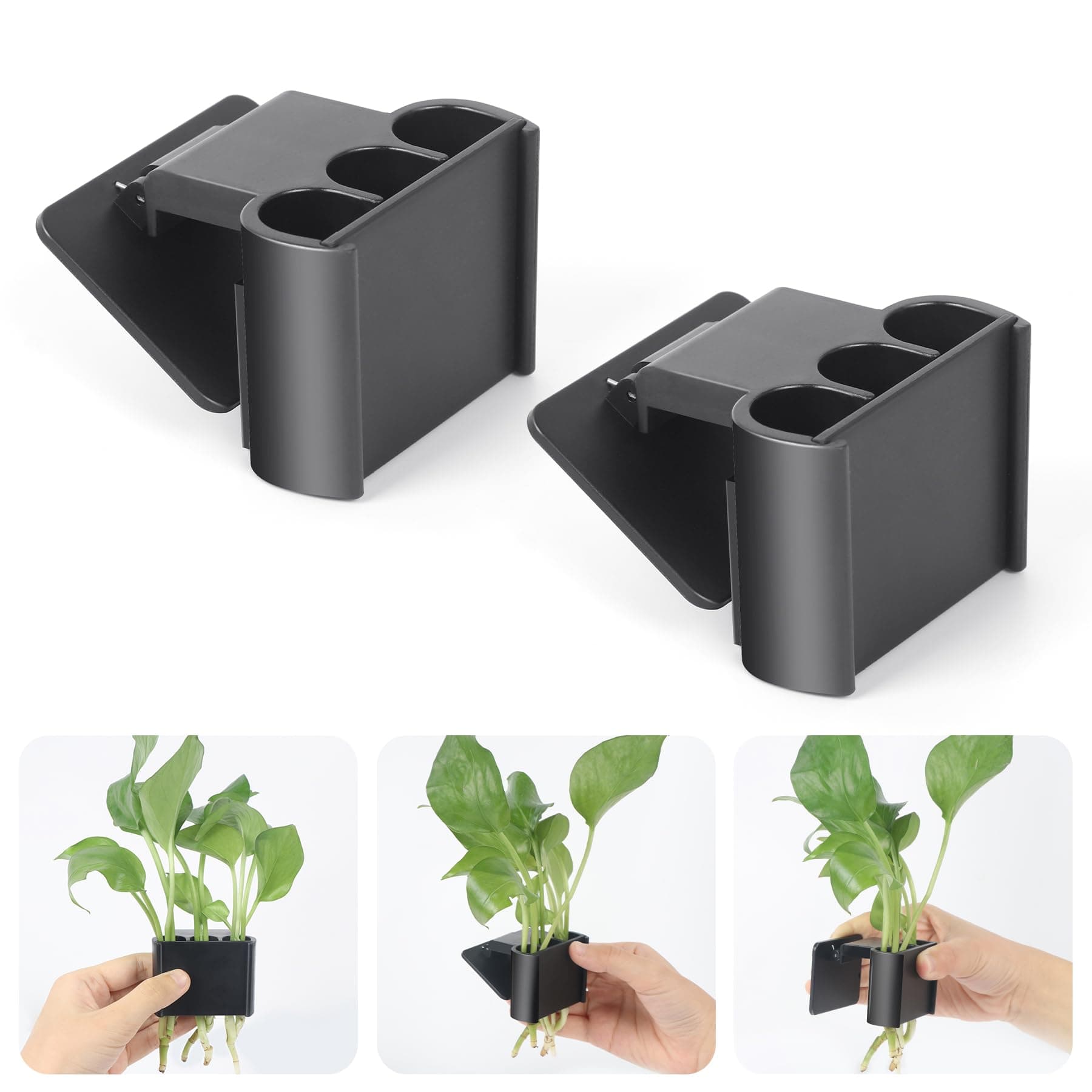 3 Holes Upgraded Aquatic Plant Cup Aquarium Plant Holder for Tank,Aquascape Accessories Decorations- Black 2 Pcs