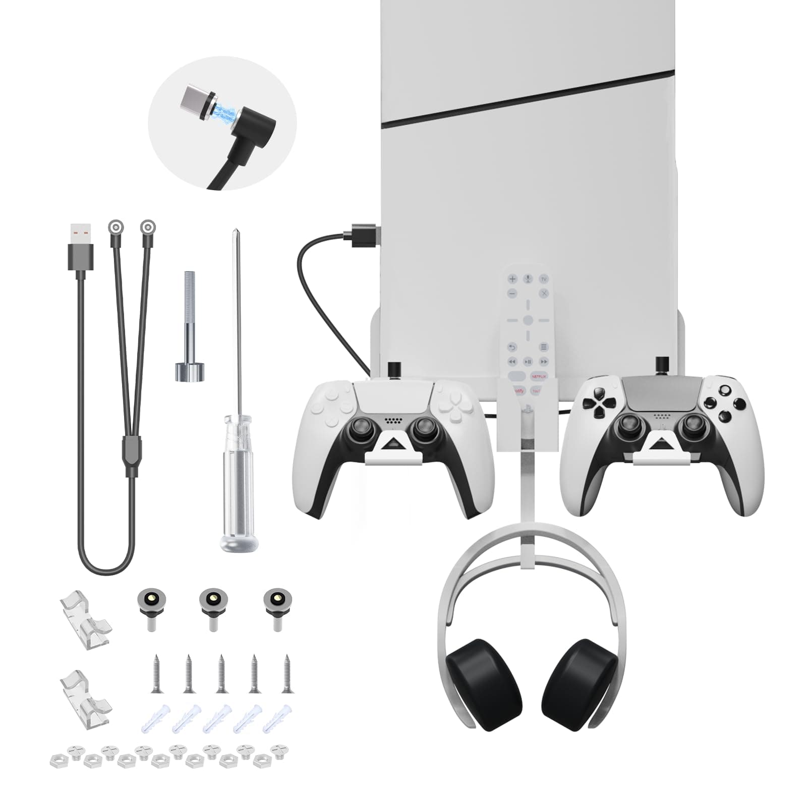 Jddwin Wall Mount Kit Compatible With Playstation 5 Slim Console,Lightweight Metal For Ps5 Edition,Sturdy Controller Headset Accessories Stand Holder