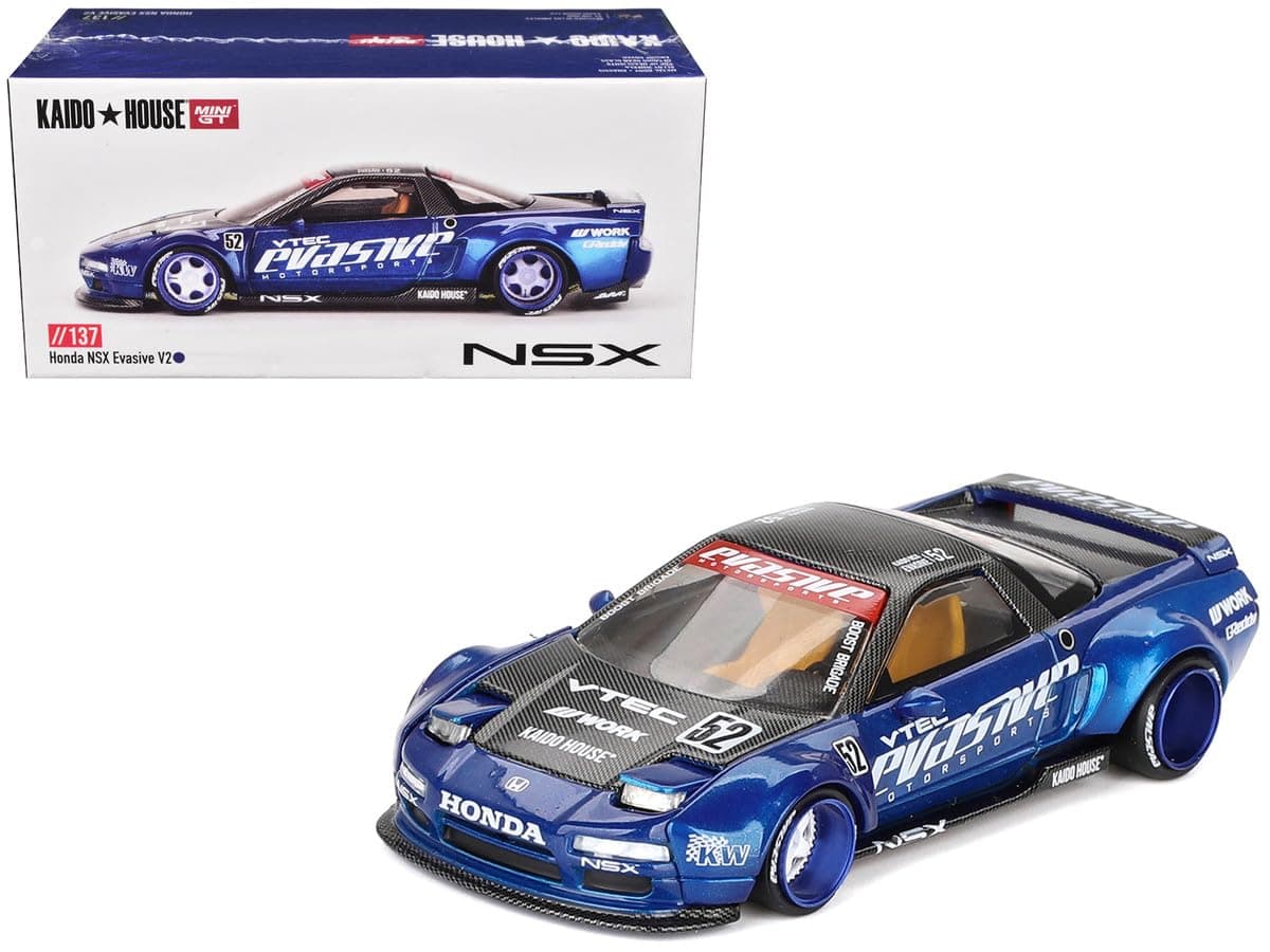 1:64 Scale Diecast Model Car Compatible with Kaido House Honda NSX Evasive V2 Blue Limited Edition KHMG137