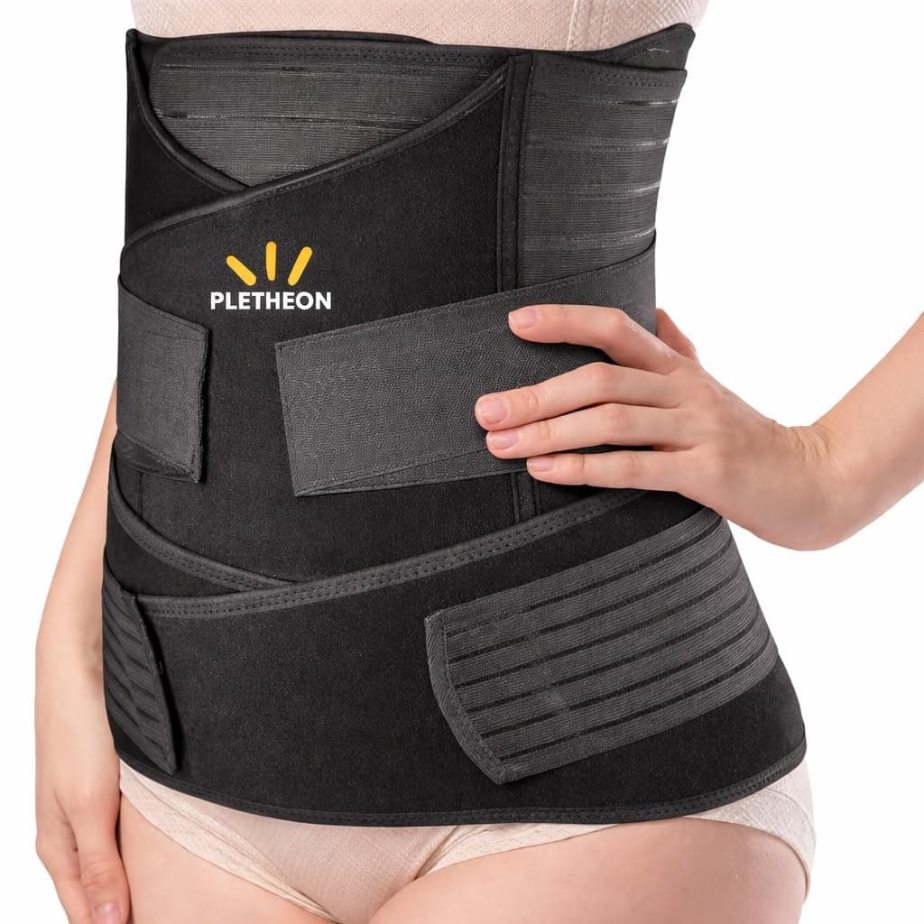 PLETHEON 3-in-1 Postpartum Abdominal Belt for Women – After Delivery Belly, Waist & Pelvis Support | Tummy Compression Shapewear Wrap | Free Size 30–46 Inch | Neoprene Blend | Black