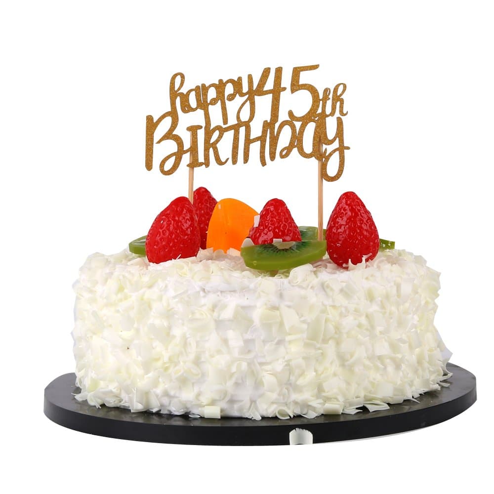 Happy 45th Birthday Cake Topper - 45 Anniversary Birthday Gold Glitter Party Cake