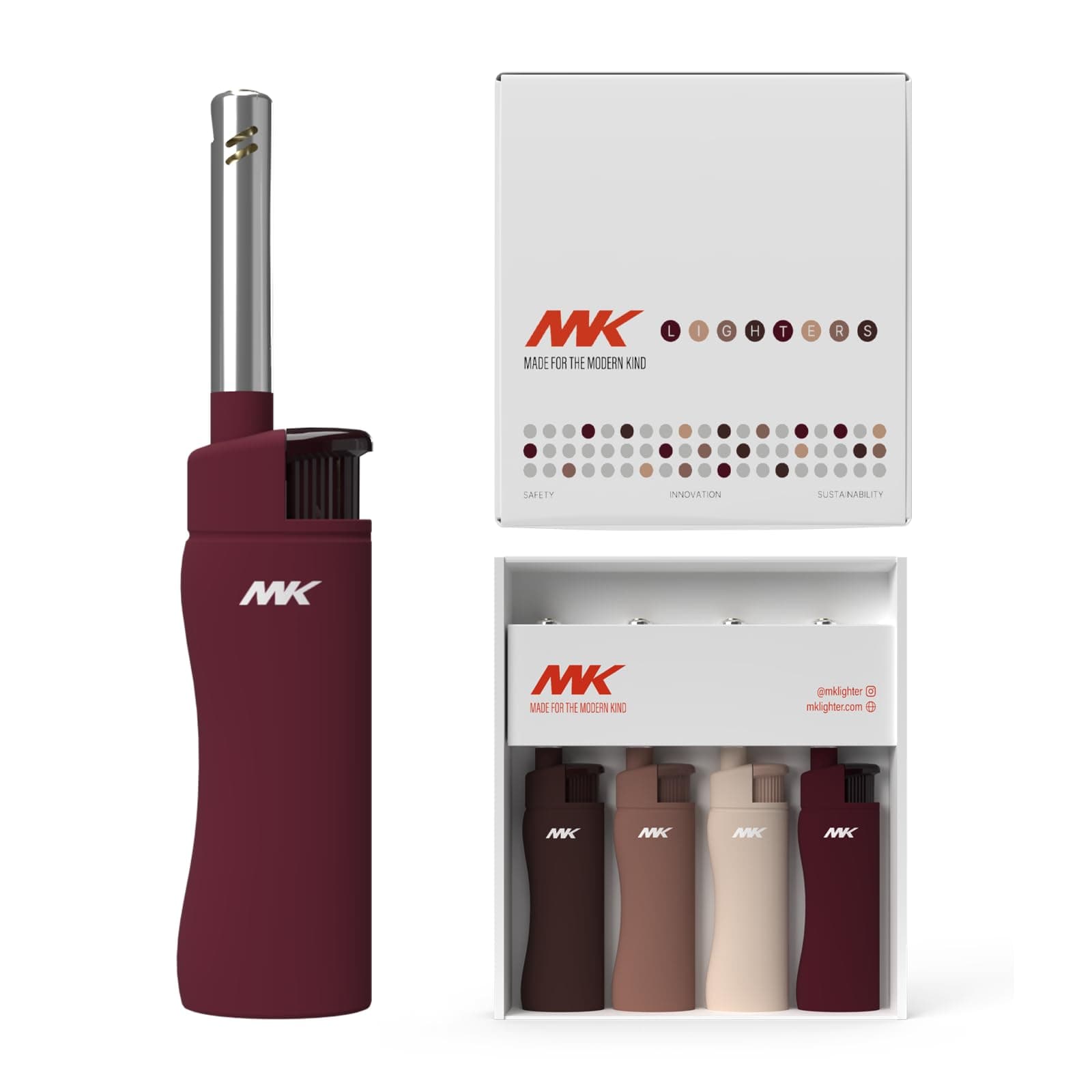 MK Candle Lighter, Butane Refillable Wind-Resistant Flame, 4-Pack for BBQ, Camping, Outdoor Use (Neutral-4PC)