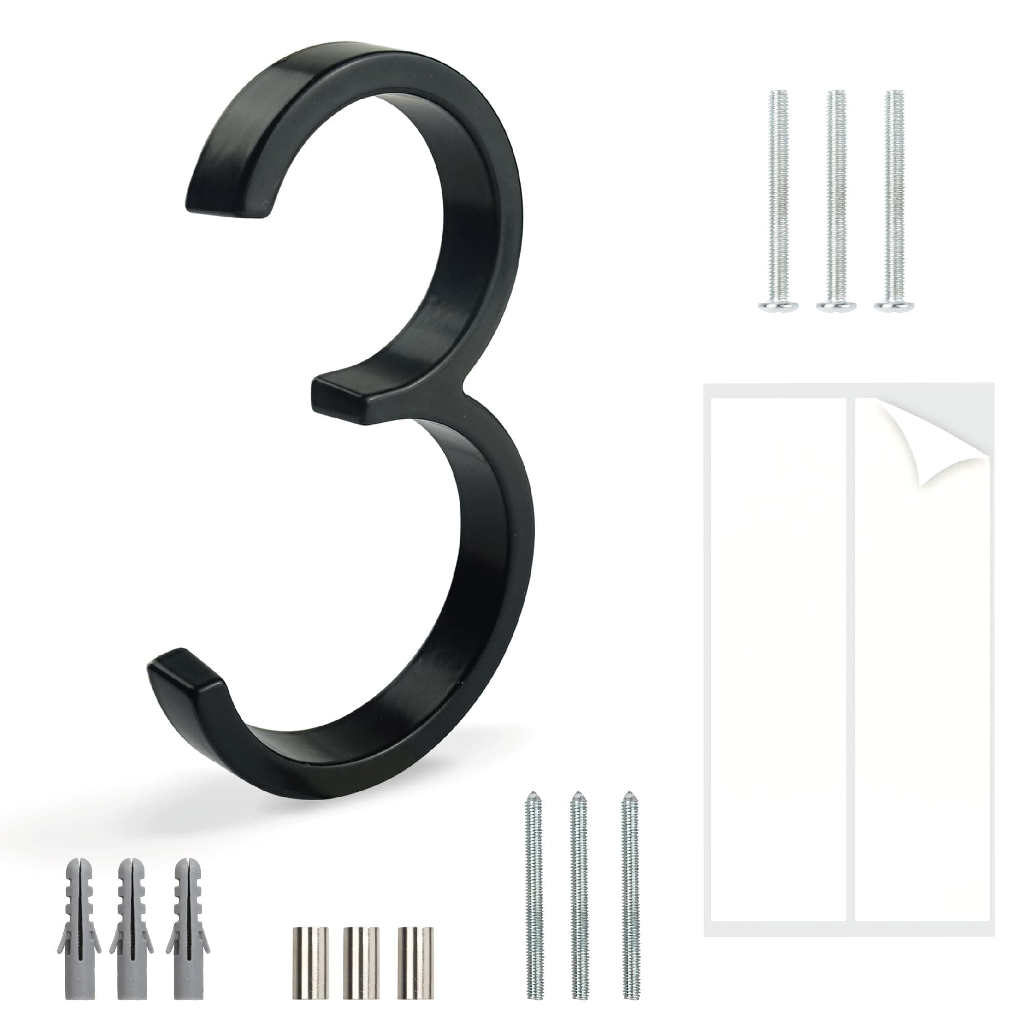 HASWARE Floating House Number Sign: 5 inch Modern Door Signage - Striking for Street Home Address Numerals (3, Black)