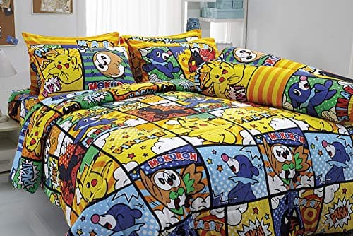 Tamegems Bedding Pikachu Mokuroh Rowlet Ashimari Popplio Nyabby Litten Bed Sheet Set, 1 Fitted Sheet, 1 Pillow Case, 1 Bolster Case (Not Included Comforter) 041 Set A (Twin 42"x78")