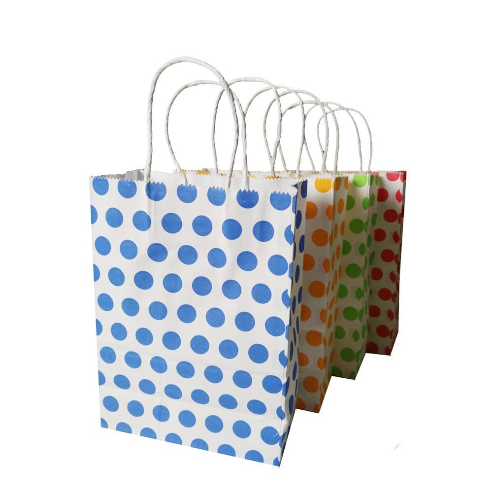 Paper Party Bags with Handles, Medium Coloured Dot Gift Bags for Birthday, Wedding (12Pcs)