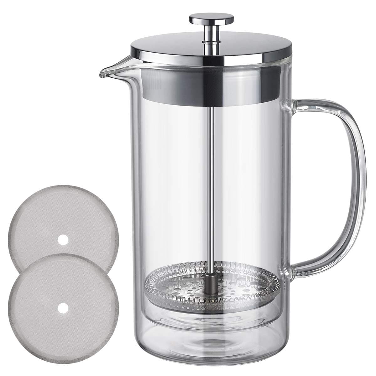 French Press Coffee Maker Tea Pot Double Wall Borosilicate Glass 304 Stainless Steel Clear Coffee Press 600 ml 20 oz-UNNKI