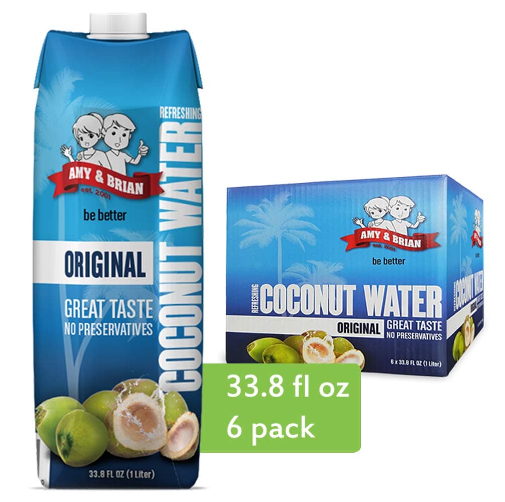 Amy & Brian Pure Coconut Water, 1 Liter (Pack of 6) | Best Tasting Coconut Water | Non-GMO & No Added Sugar | Refreshing & Hydrating Real Coconut Water