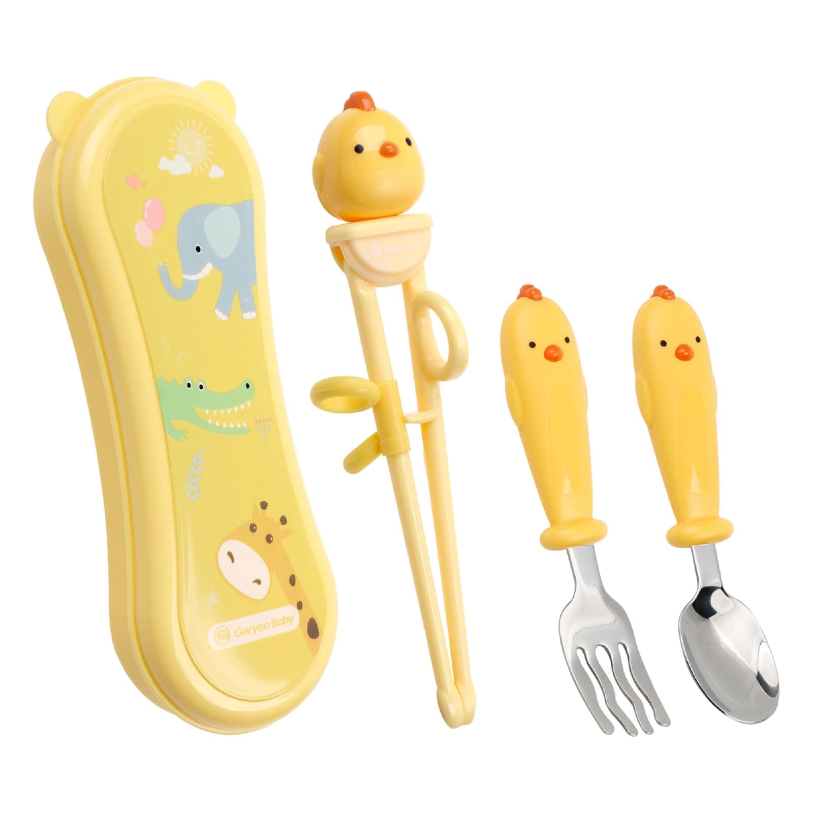 Toddler Utensils Stainless Steel Kids Silverware Set with Kids Spoons and Forks Set and Kids Chopsticks for Self Feeding Learning with Portable Case