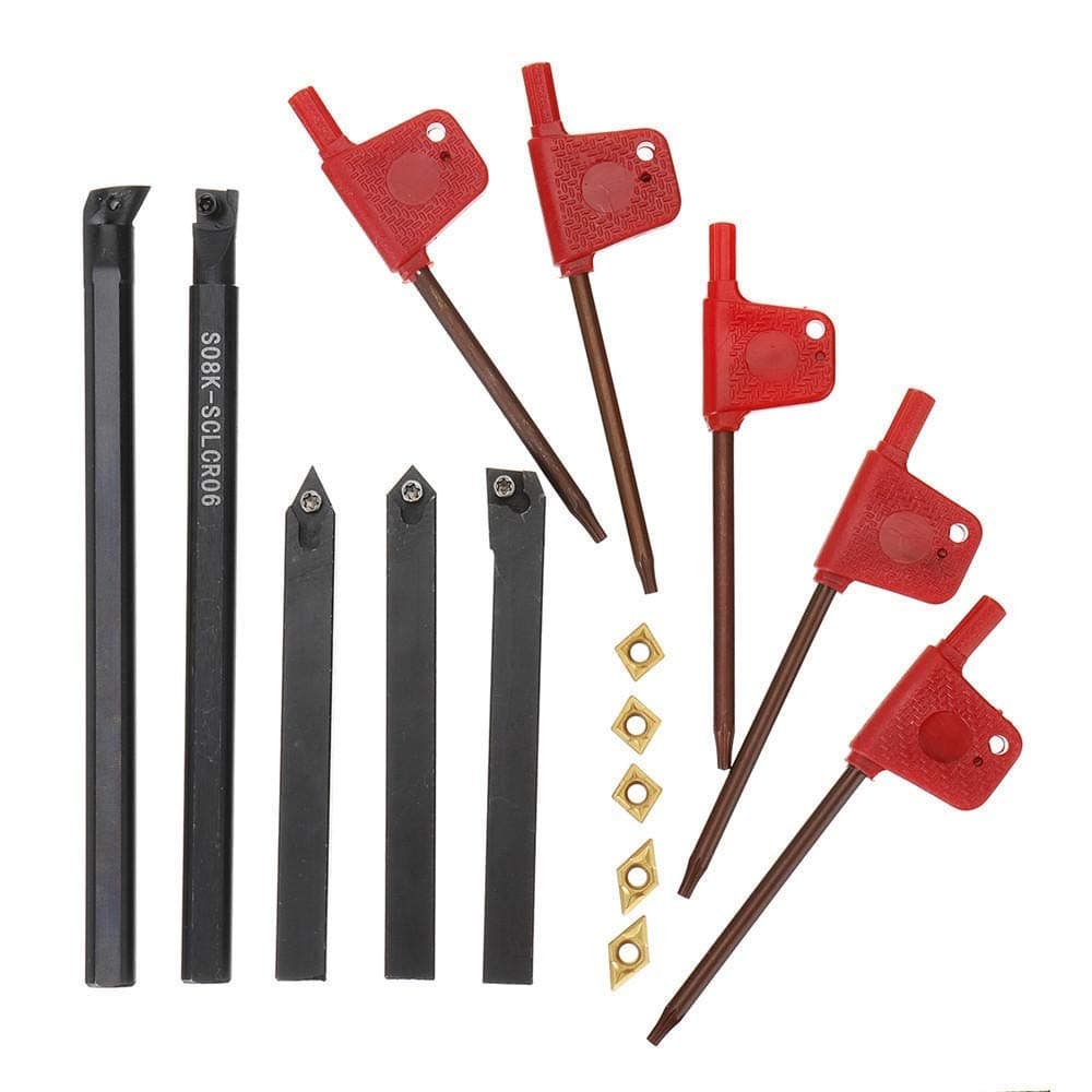 YWH-WH 8mm 5pcs Shank Indexable Lathe Turning Tool Holder with CCMT060204 DCMT070204 Carbide Inserts for CNC Machine Cutting Tools Indexable Insert Tip