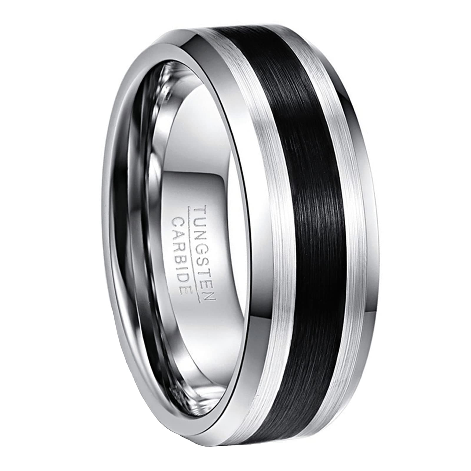 NUNCAD8mm Black Tungsten Wedding Band Ring for Men, Matte Finish Polished Edge Comfort Fit Size 14