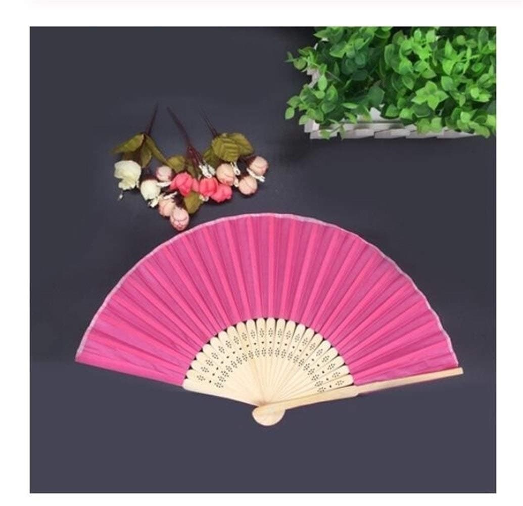 YUNGYE 100pcs/lot Personalized Wedding Favor Silk Fan Customized Bride & Groom's Name Cloth Hand Fan Wedding Gift Free (Color : Rose red, Fan Size : Organza bag print)