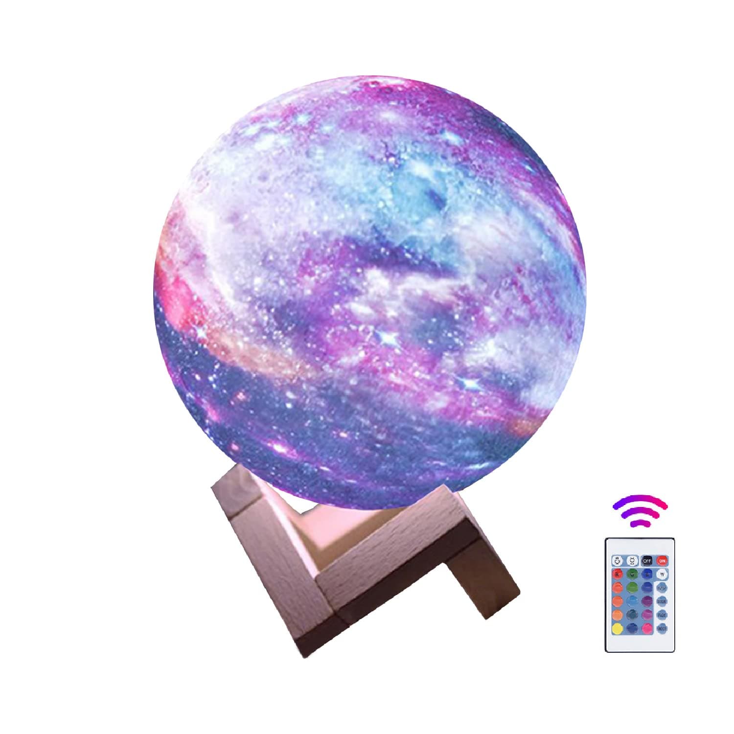 3D Painted Moon Lamp,Mayround LED Starry Sky Night Light Spherical Modern Lamp with Wooden Stand,Light Lamp for Baby Kids Friend Birthday Party Christmas Gifts (16 Colors-Remote Control, 15cm/5.9inch)