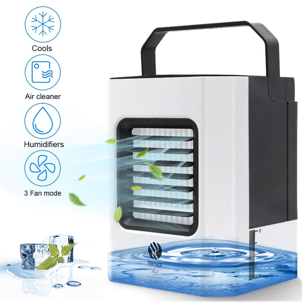 Portable Air Cooler, Mini Air Conditioner, 3 in 1 Personal Evaporative Cooler, Humidifier, Purifier with USB, 3 Speed Desktop Cooling Fan for Home, Room, Office
