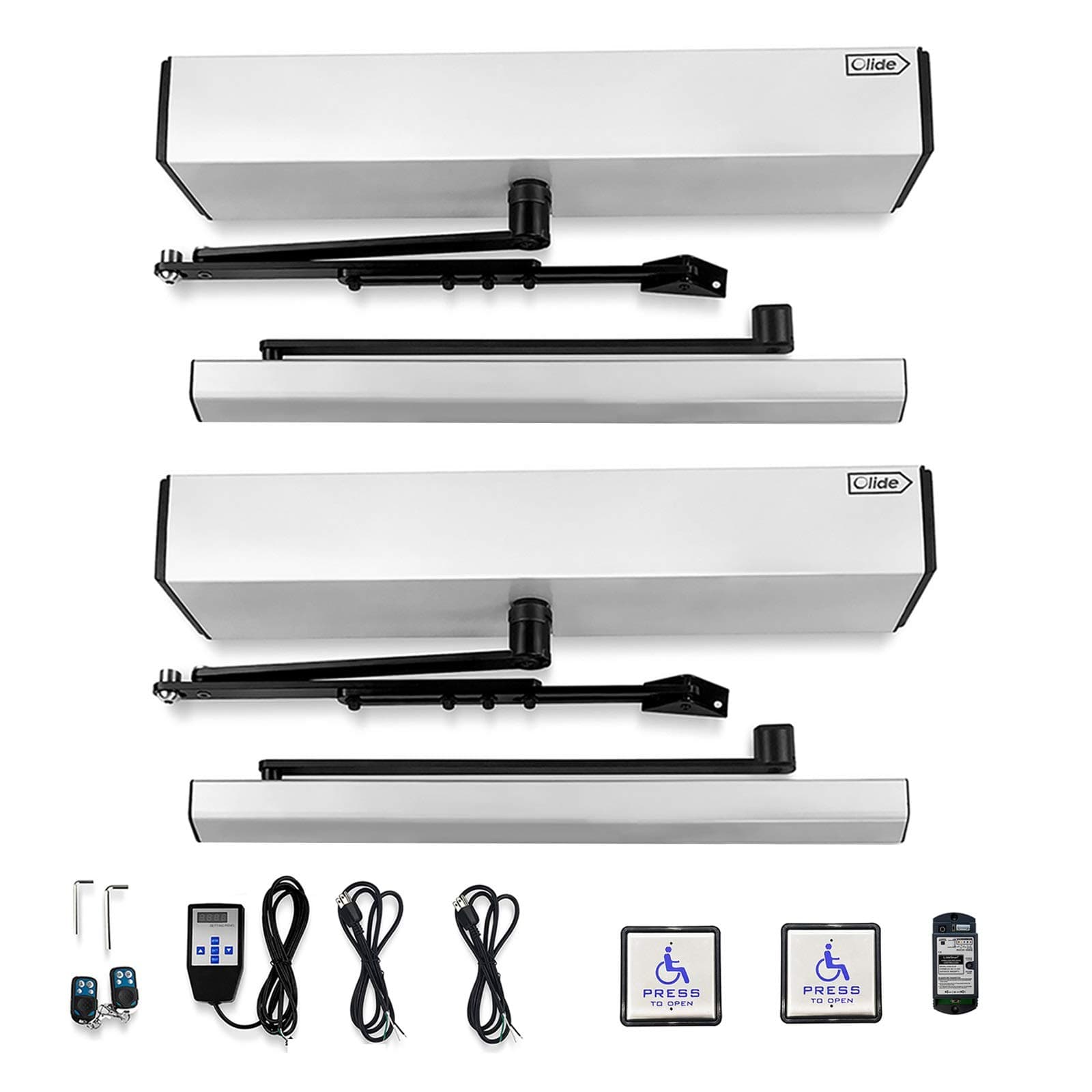 Olideauto Automatic Dual Door Operator, Auto Open Doors Simultaneously with One Handicap Push Button, Parameters Adjustable via Hand Programmer, Max Loading Weight-264lbs