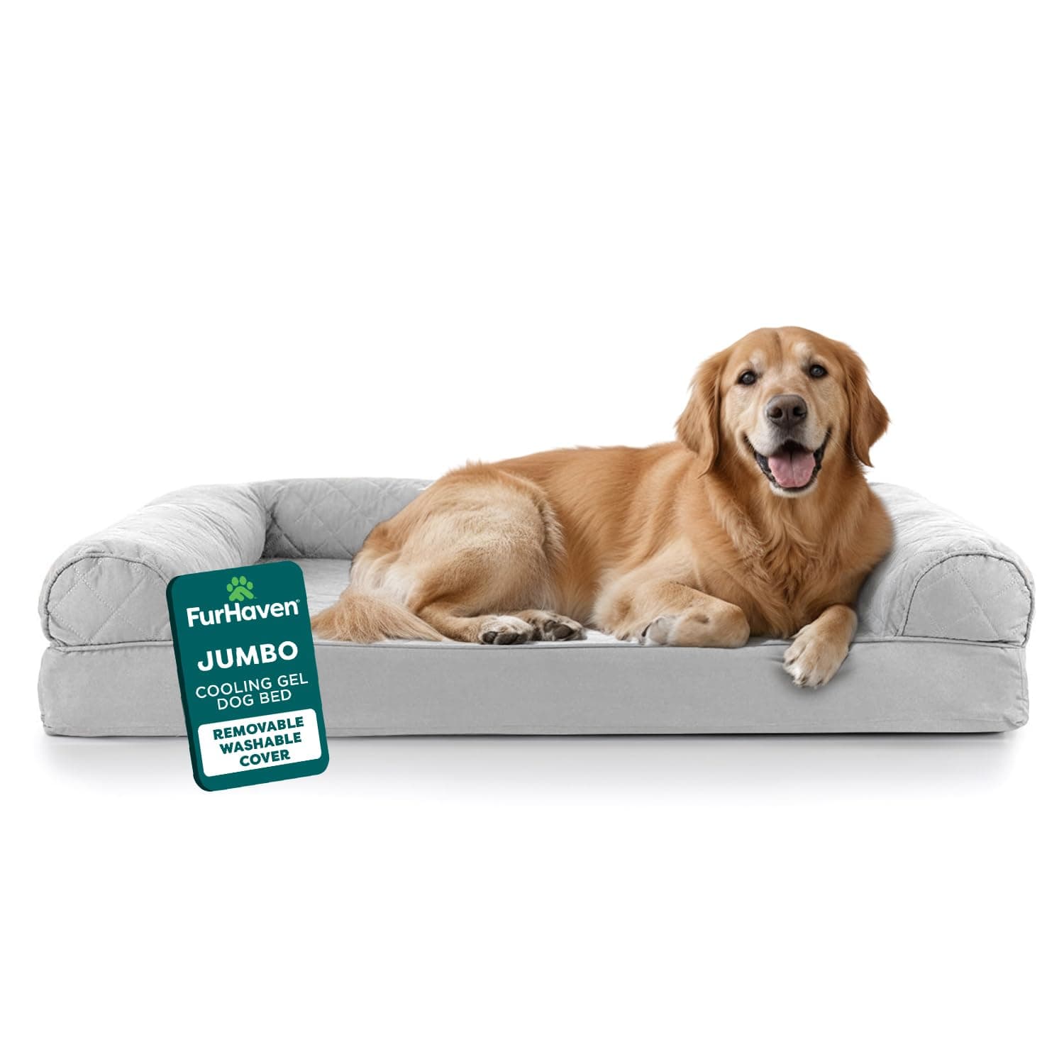 Cooling Gel Dog Bed for Large Dogs w/ Removable Bolsters & Washable Cover, For Dogs Up to 95 lbs - Quilted Sofa - Silver Gray, Jumbo/XL