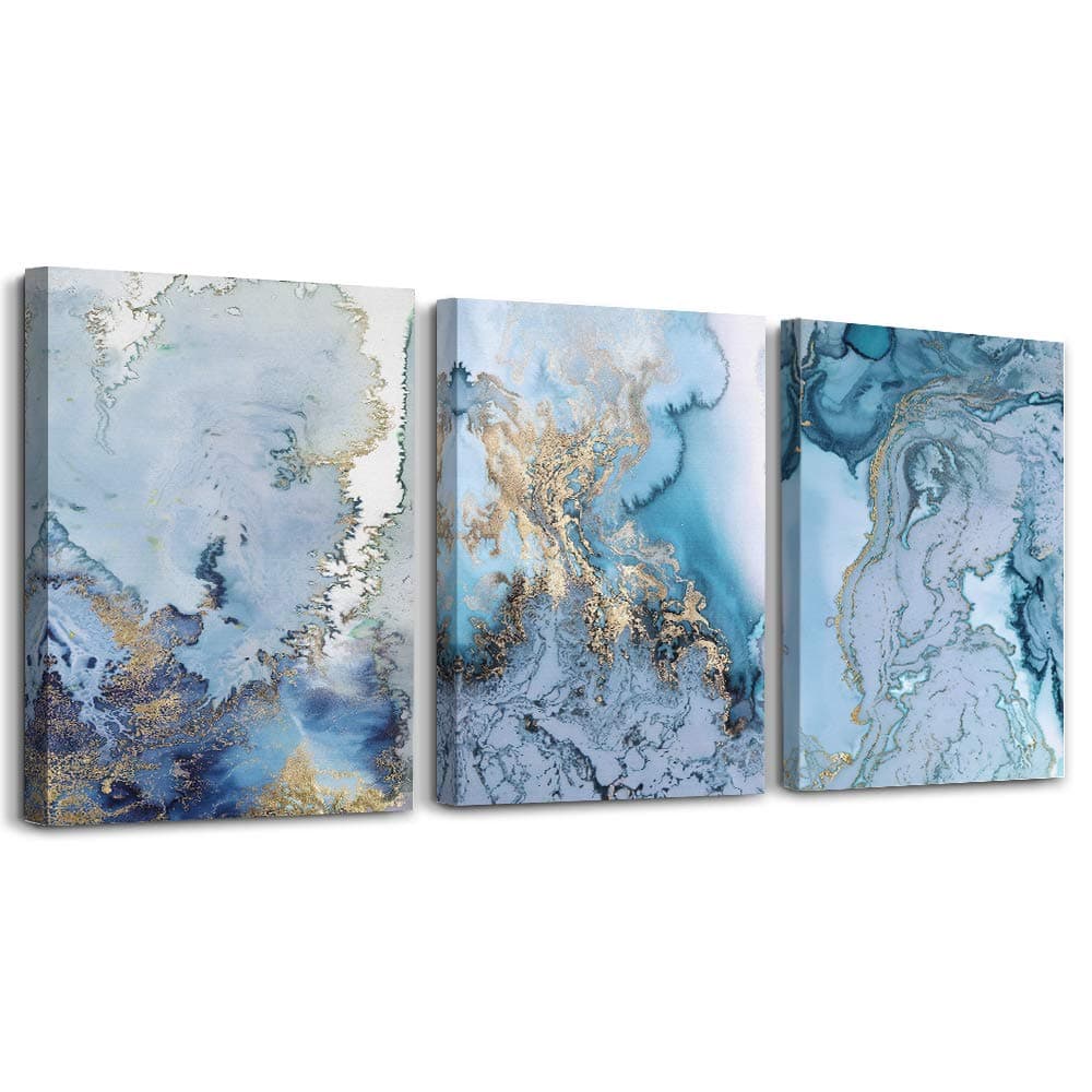 Canvas Wall Art for Living Room Bedroom Decoration Wall Painting,Bathroom Wall Decor blue Abstract watercolor Home Decoration Kitchen Posters Artwork,inspirational wall art 16x12 inch/ 3 Piece Set
