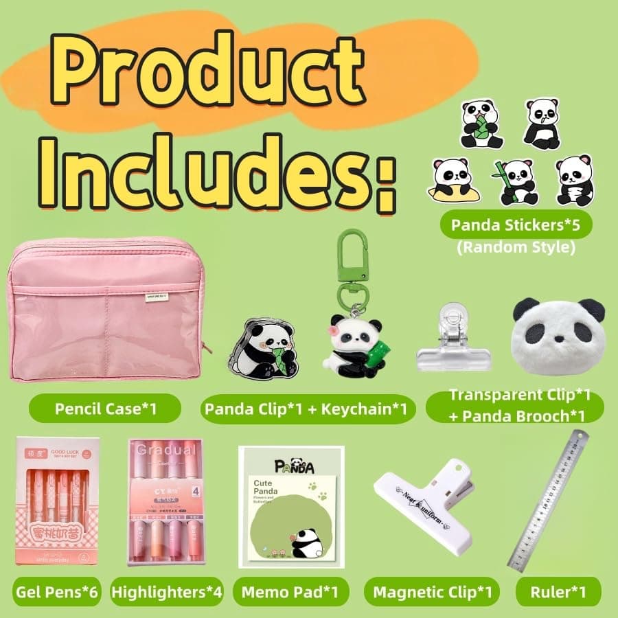 UIVXXUD Kawaii Cute Aesthetic Pencil Case - Large Capacity Canvas Pen Pouch Bag (Pink 11 PCS Set)