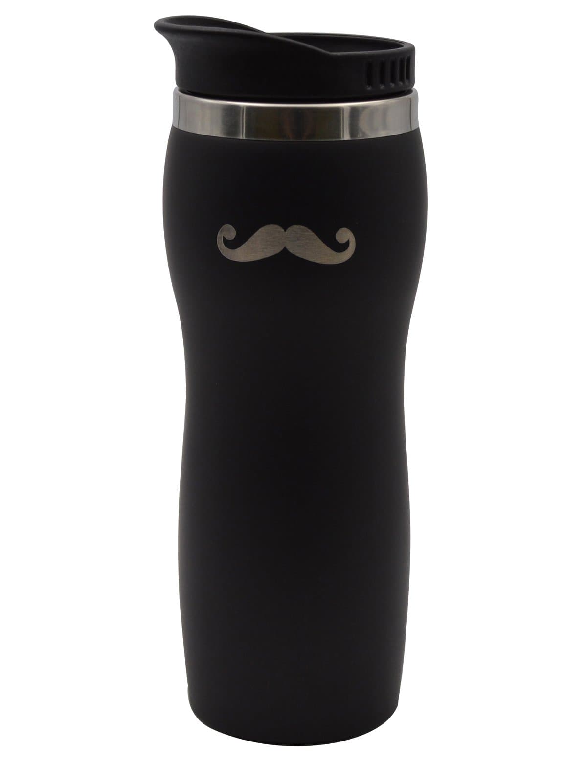 Wimem Vacuum Insulated Mustache Stainless Steel Travel Mug, 16-ounce (Black)