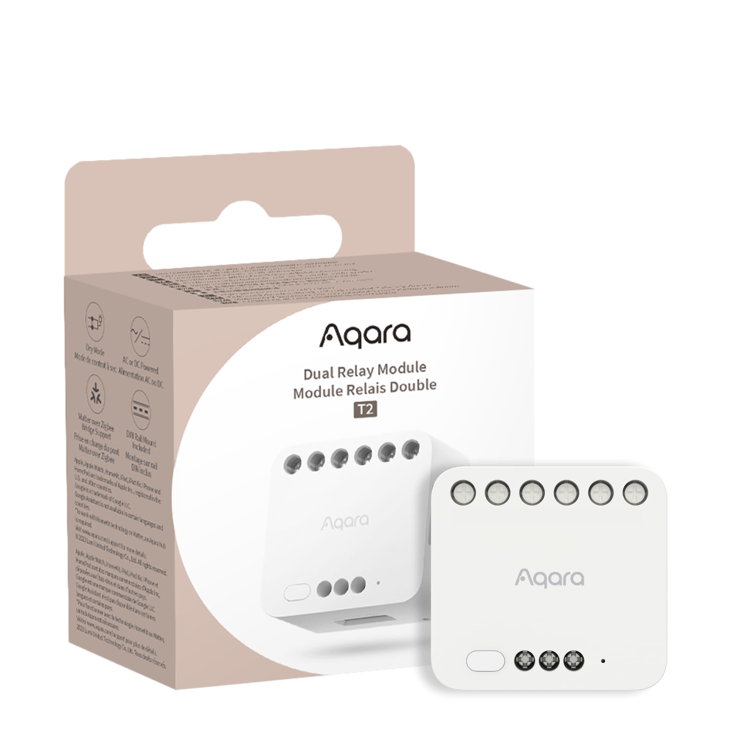 Aqara Upgraded Version Dual Relay Module T2 with Matter, Requires Zigbee 3.0 HUB, Dry Contact Mode for Garage Doors and Boilers, Light Switch & Roller Shade Switch, Supports HomeKit and Alexa